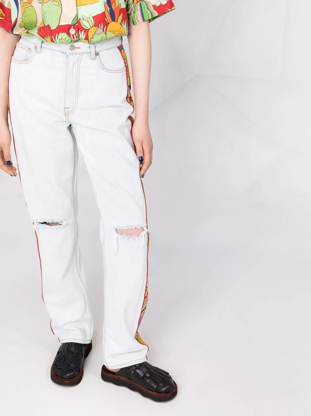 embroidered-trim straight-leg jeans - 5