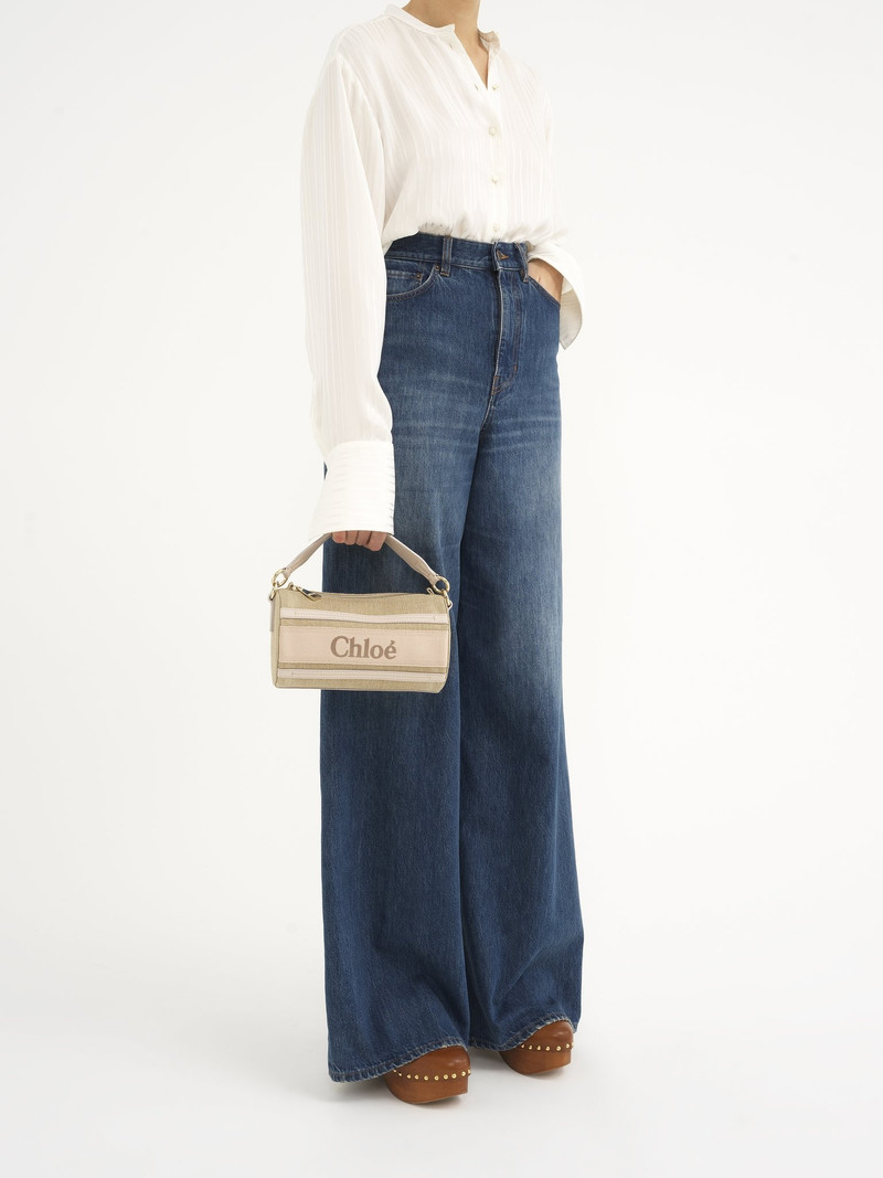 TUBE SHOULDER BAG IN LINEN & SMOOTH LEATHER 7