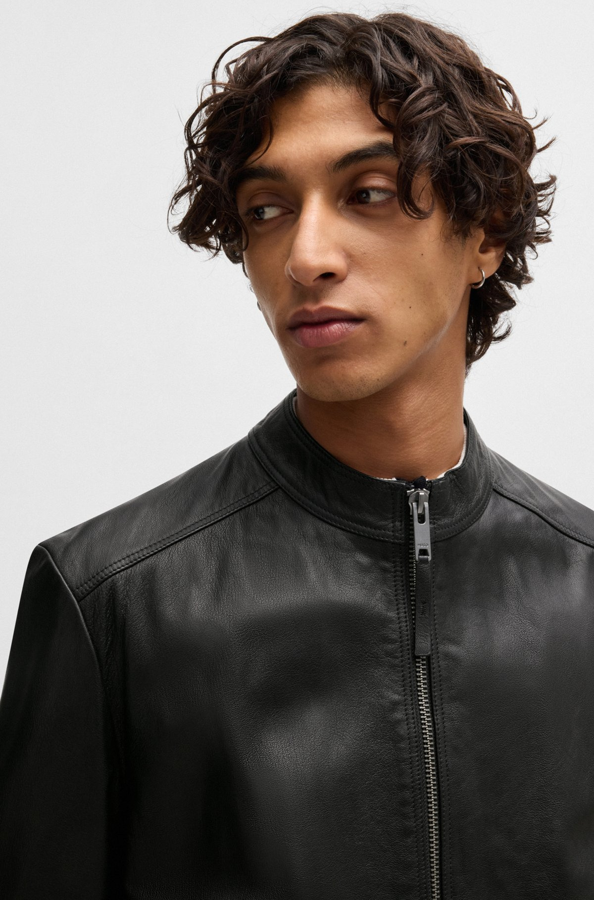 SLIM-FIT JACKET IN LEATHER WITH STAND COLLAR - 5