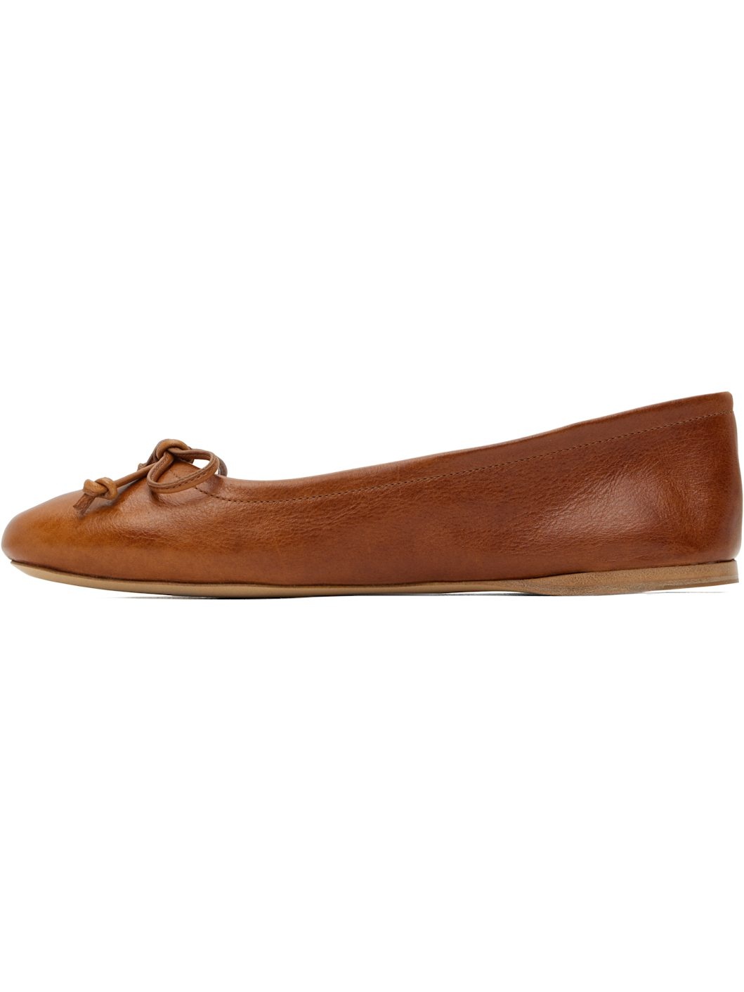 Tan Round-Toe Leather Ballerina Flats - 3