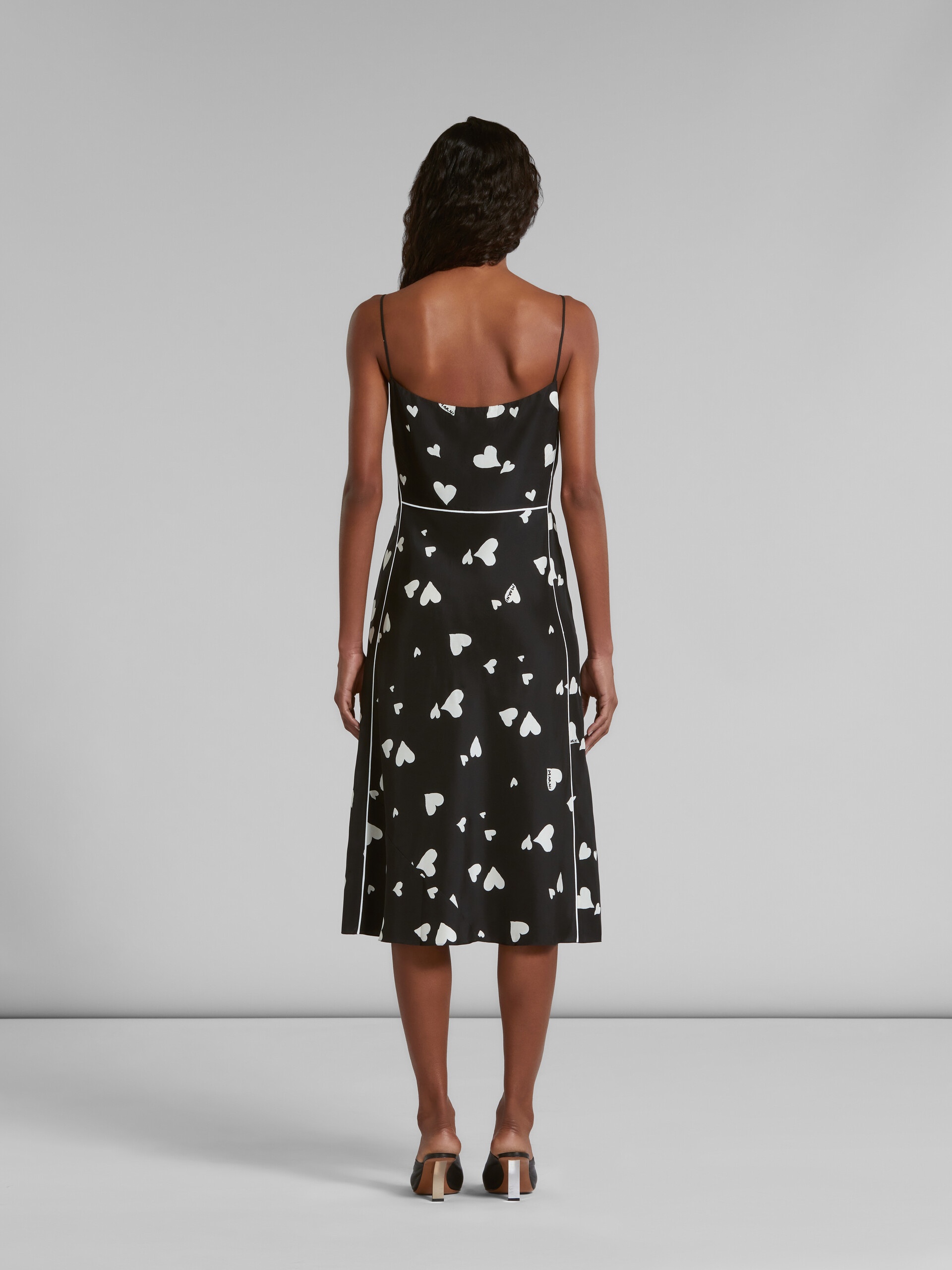 BLACK SILK SLIP DRESS WITH BUNCH OF HEARTS PRINT - 3