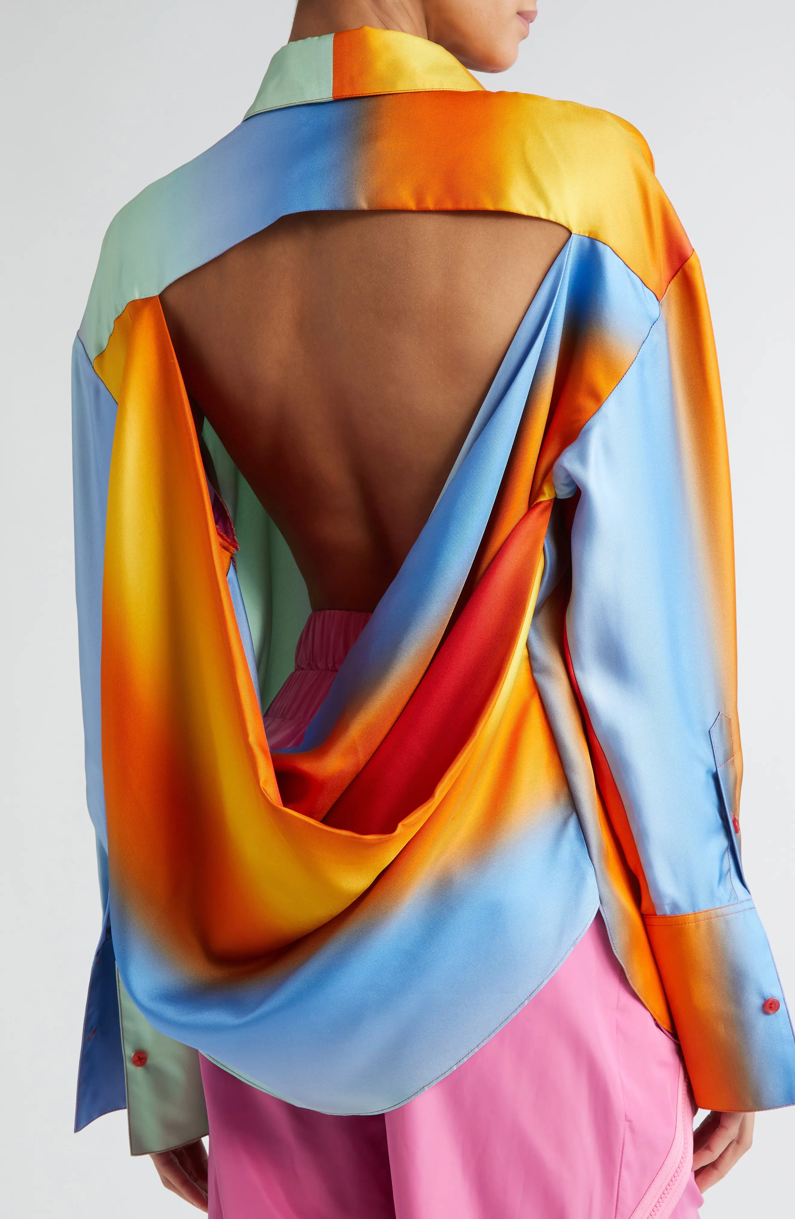 Rainbow Blur Cowl Back Silk Shirt - 5