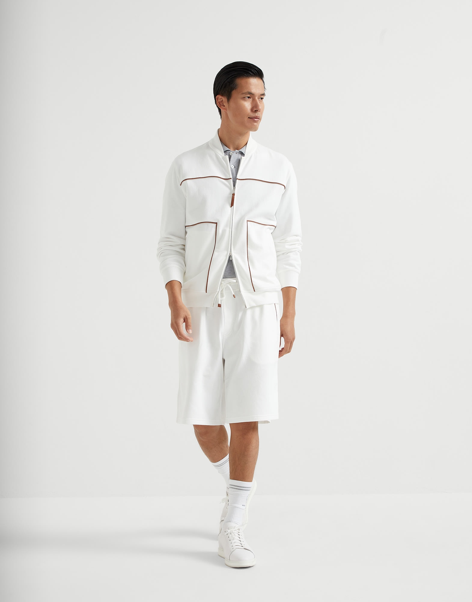 Techno cotton French terry shorts with piping - 4