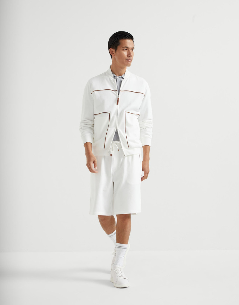 Techno cotton French terry shorts with piping 4