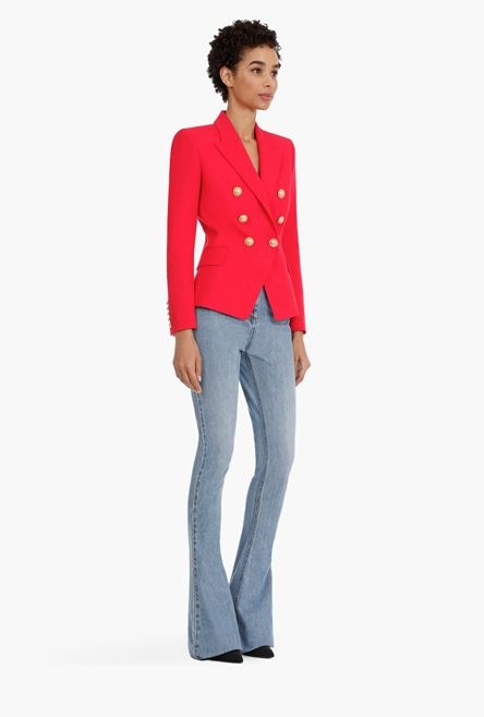 Fuchsia wool blazer with gold-tone double-breasted buttoned closure - 7
