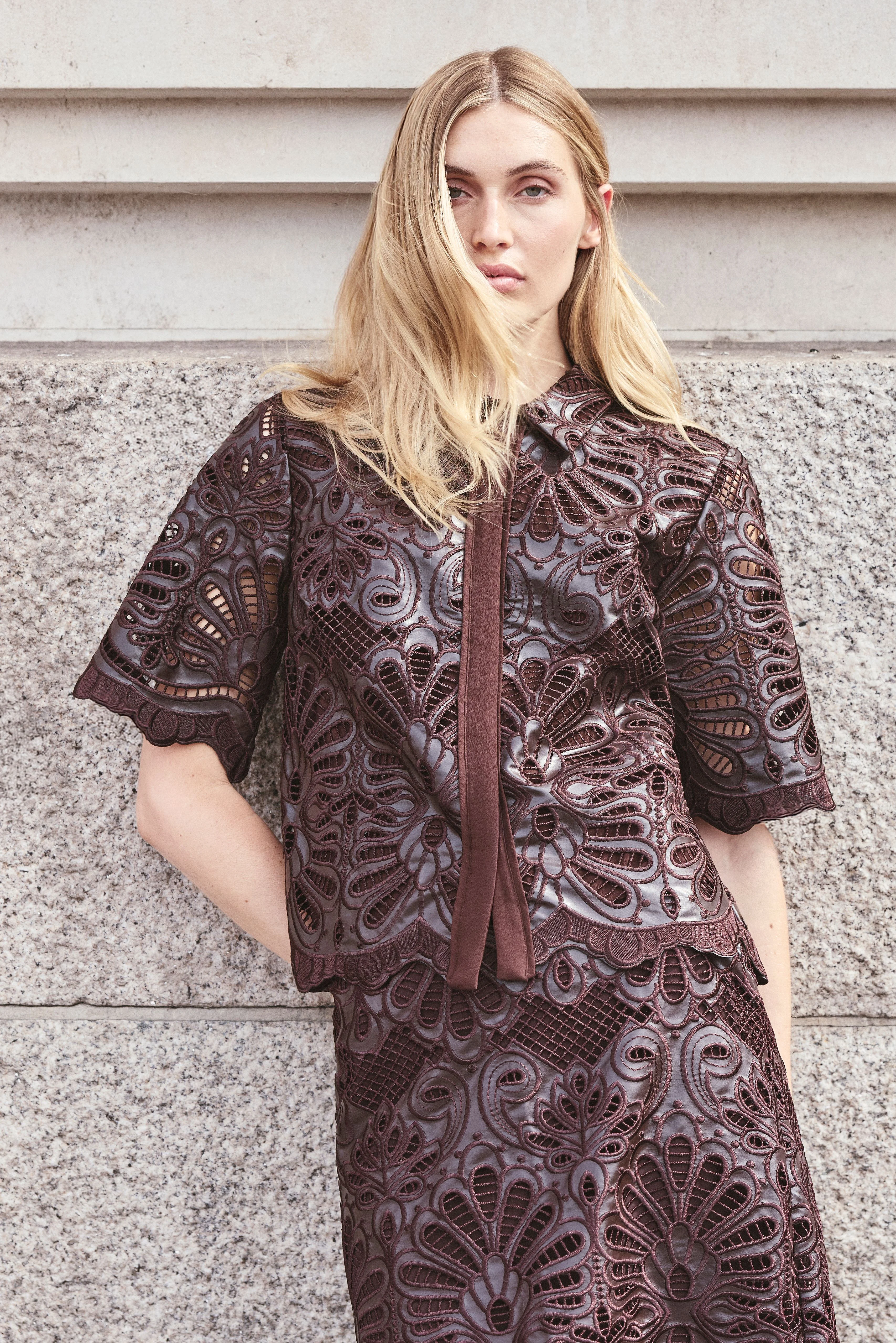 Faux Leather Cutwork Shirt - 1