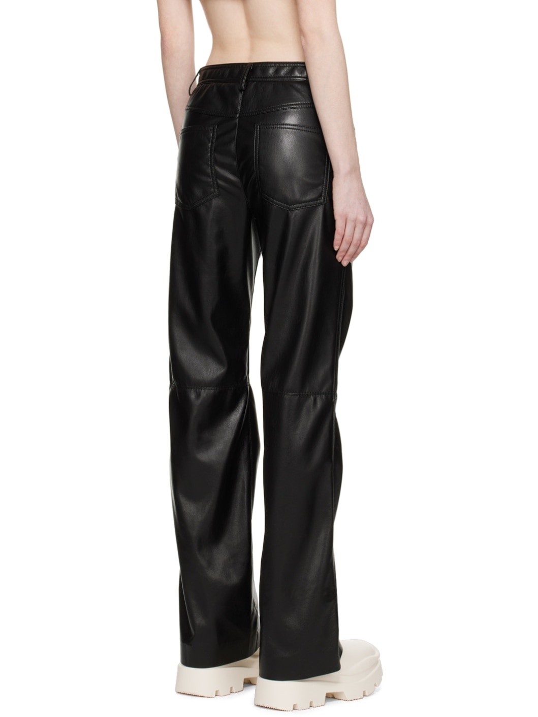 Black Paneled Faux-Leather Trousers - 3