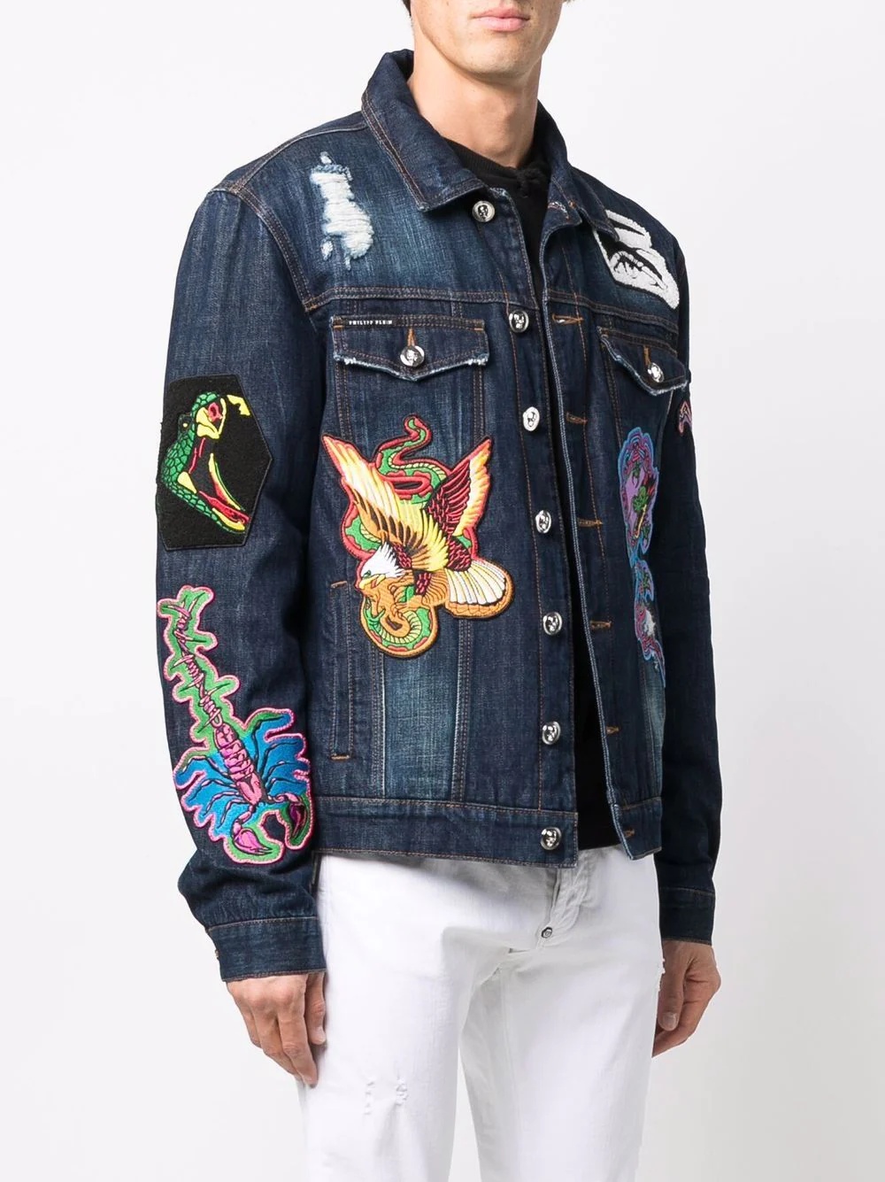 tattoo-patches logo denim jacket - 3