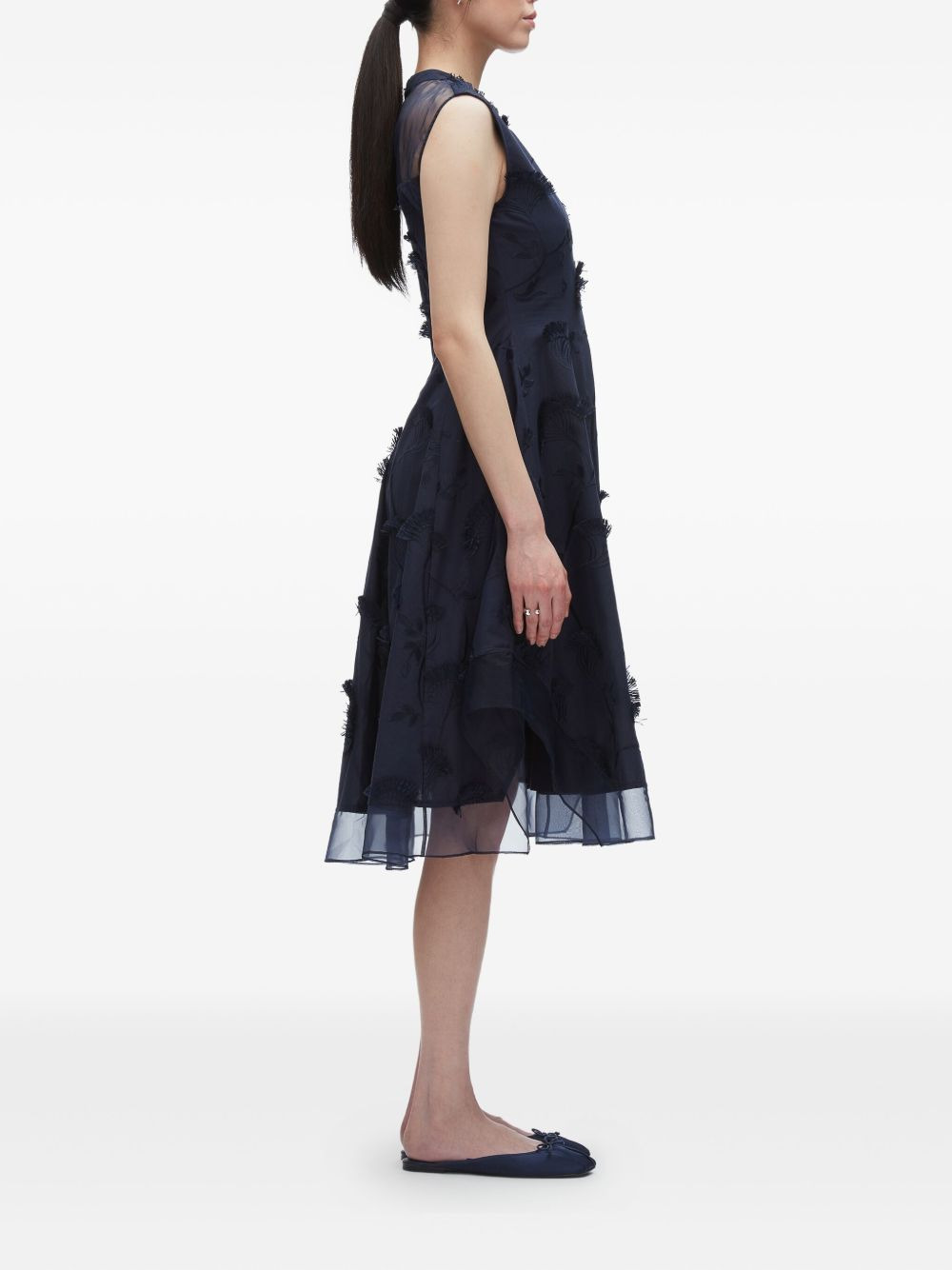 floral-embroidered sleeveless midi dress - 3