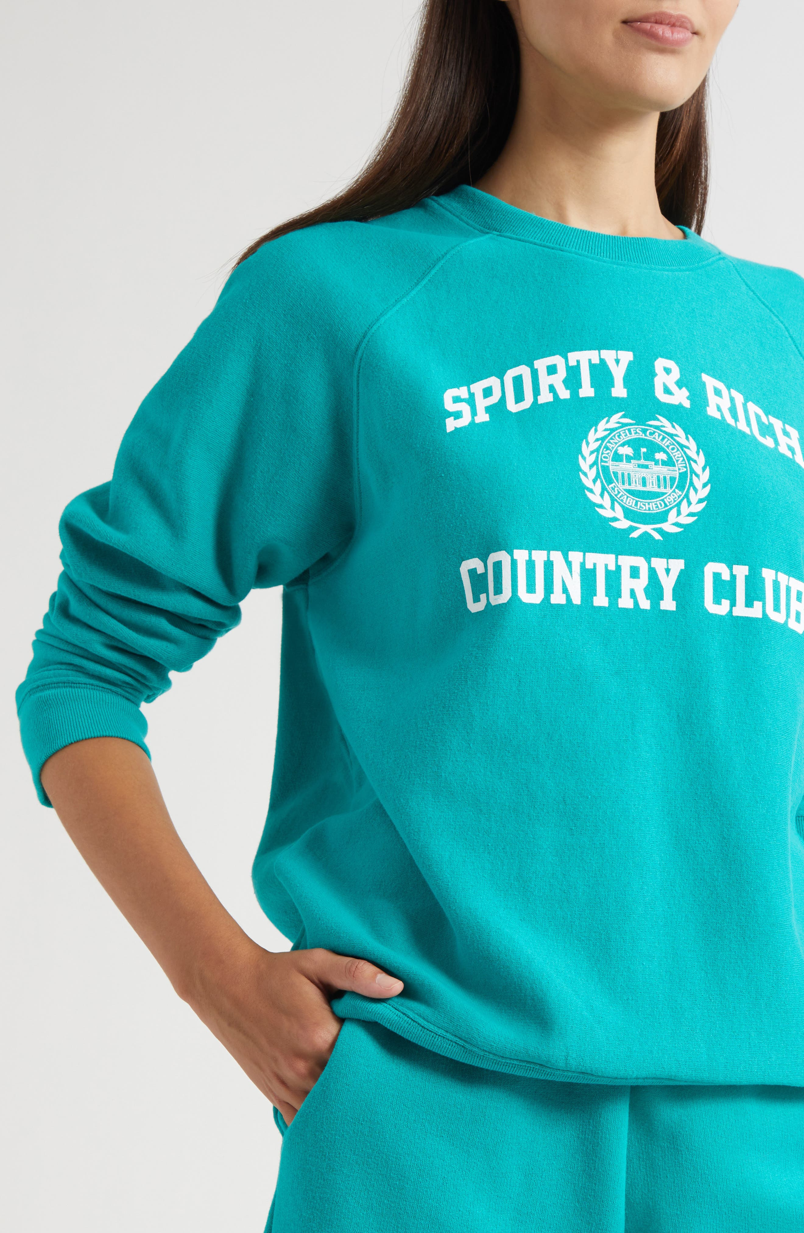 Sporty & Rich Varsity Crest Crewneck Graphic Sweatshirt in Spring Green at Nordstrom - 5
