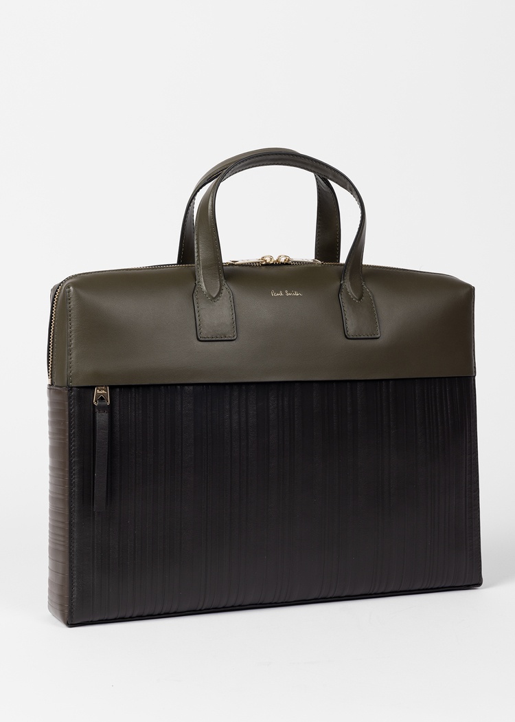 Khaki 'Shadow Stripe' Leather Slim Folio - 2
