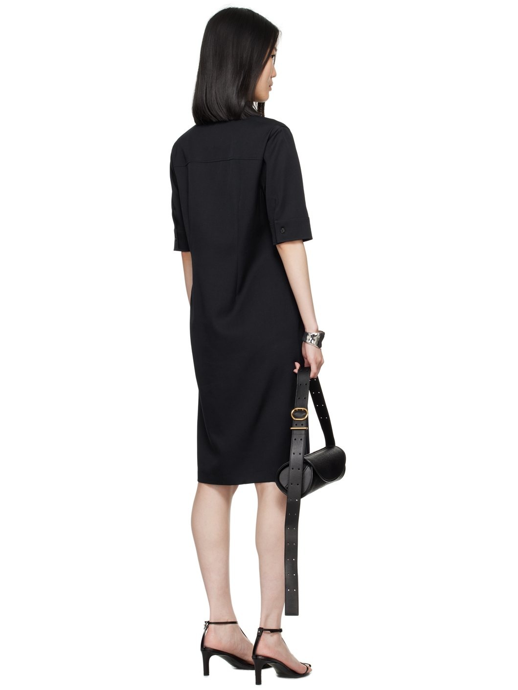 Navy Spread Collar Midi Dress - 3