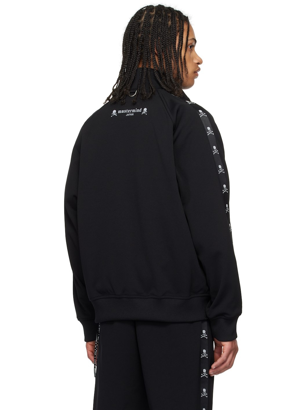 Black Boxy Skull Tape Jersey Track Jacket - 3