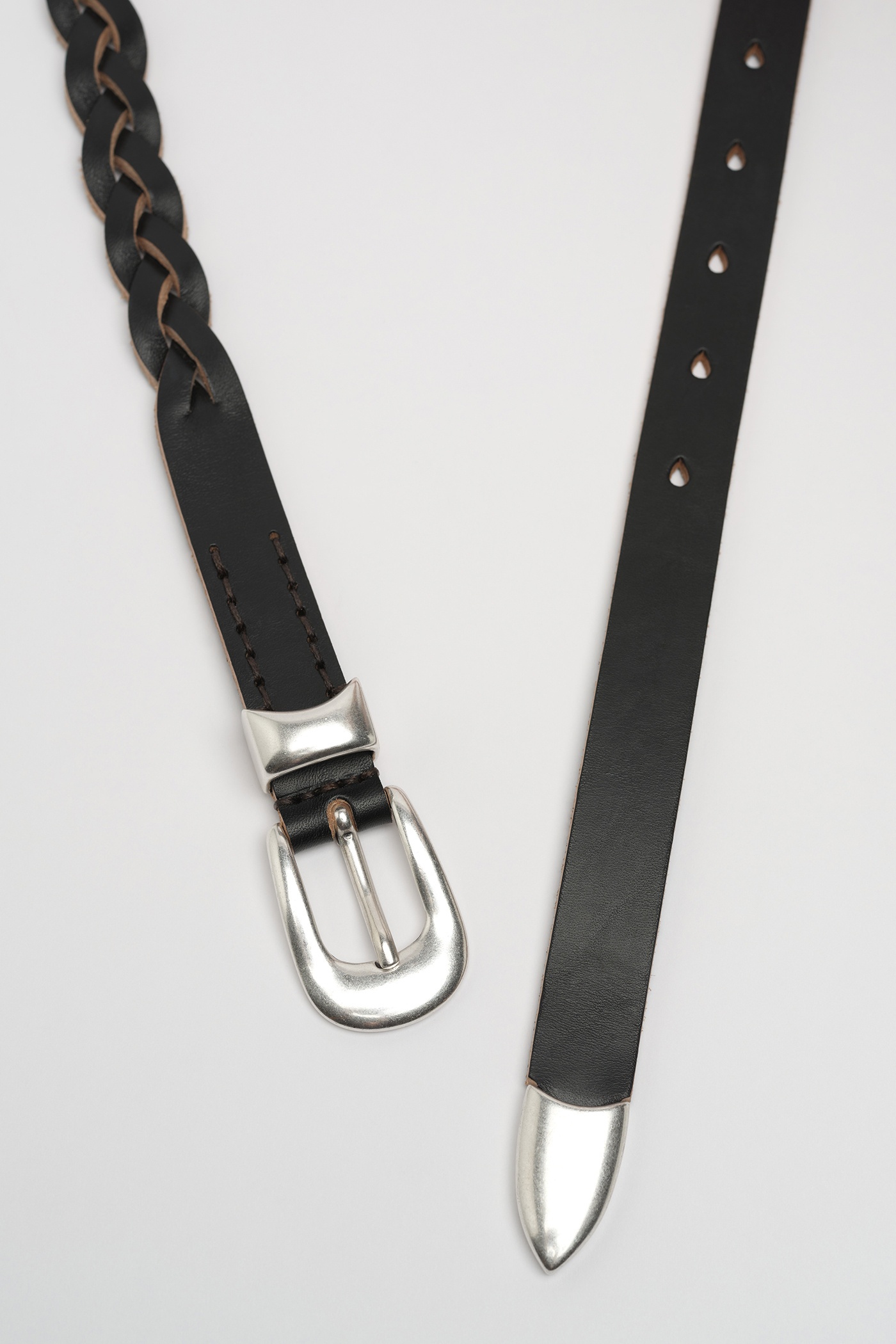Belt 2 cm Braided Belt Black Leather - 3