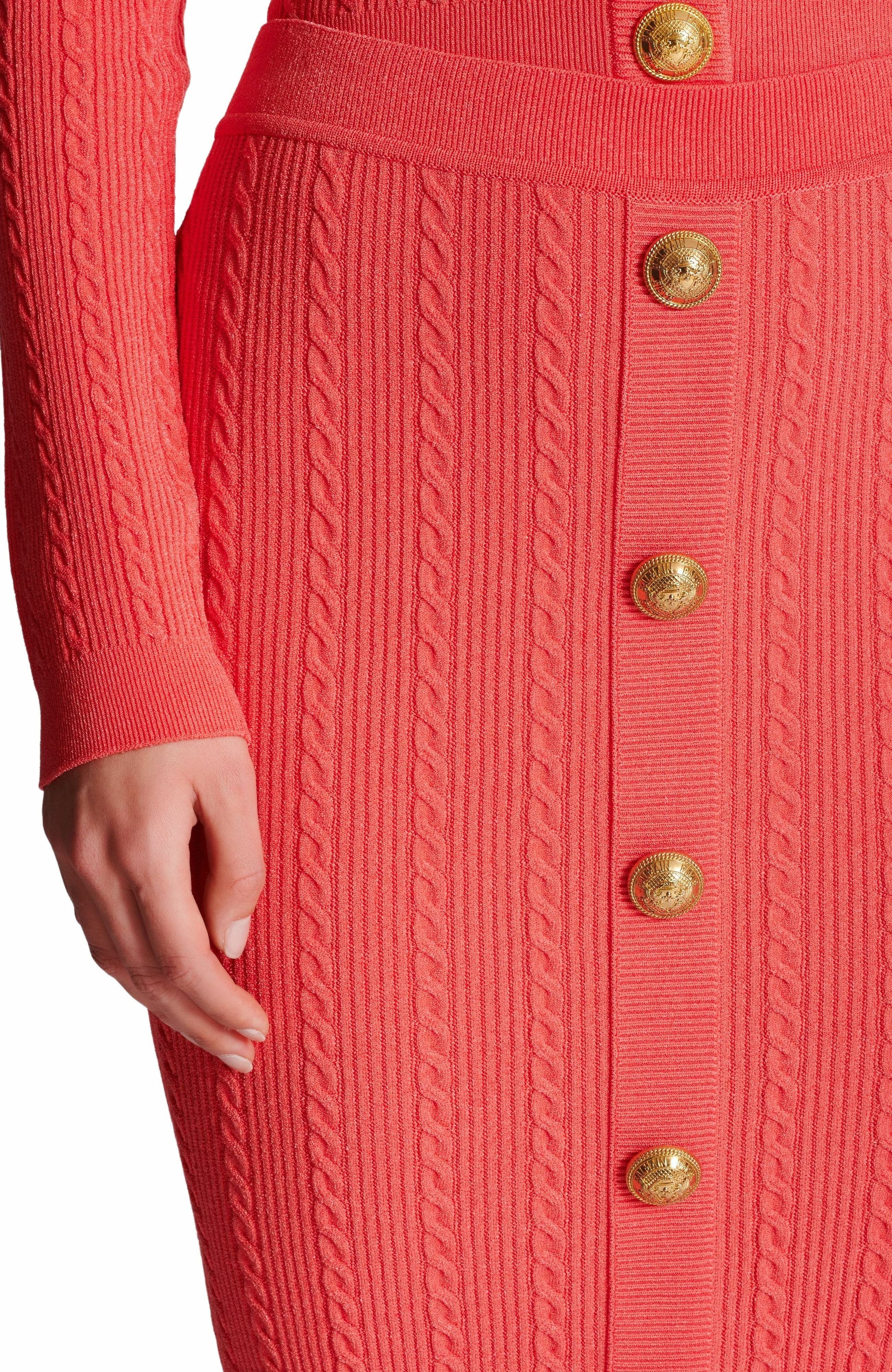 Balmain Cable-knit midi skirt in Pink at Nordstrom - 7