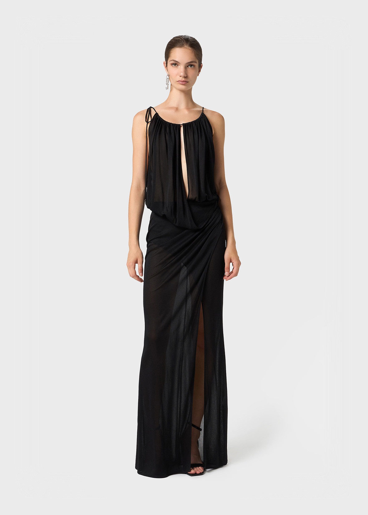 JERSEY LONG DRESS WITH DRAPES - 2