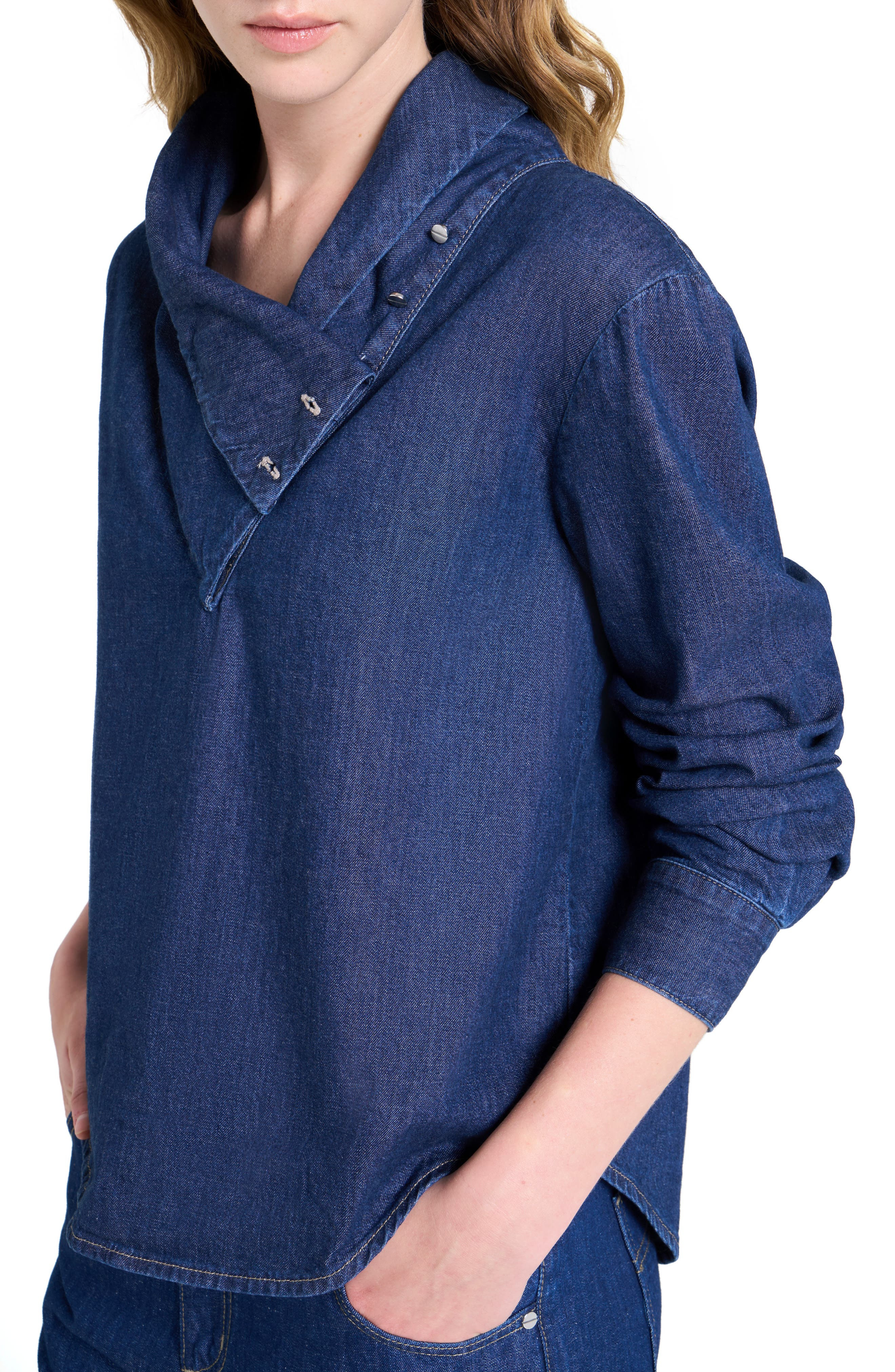 TWP My Maria Foldover Collar Denim Top in Dark Stone at Nordstrom - 4