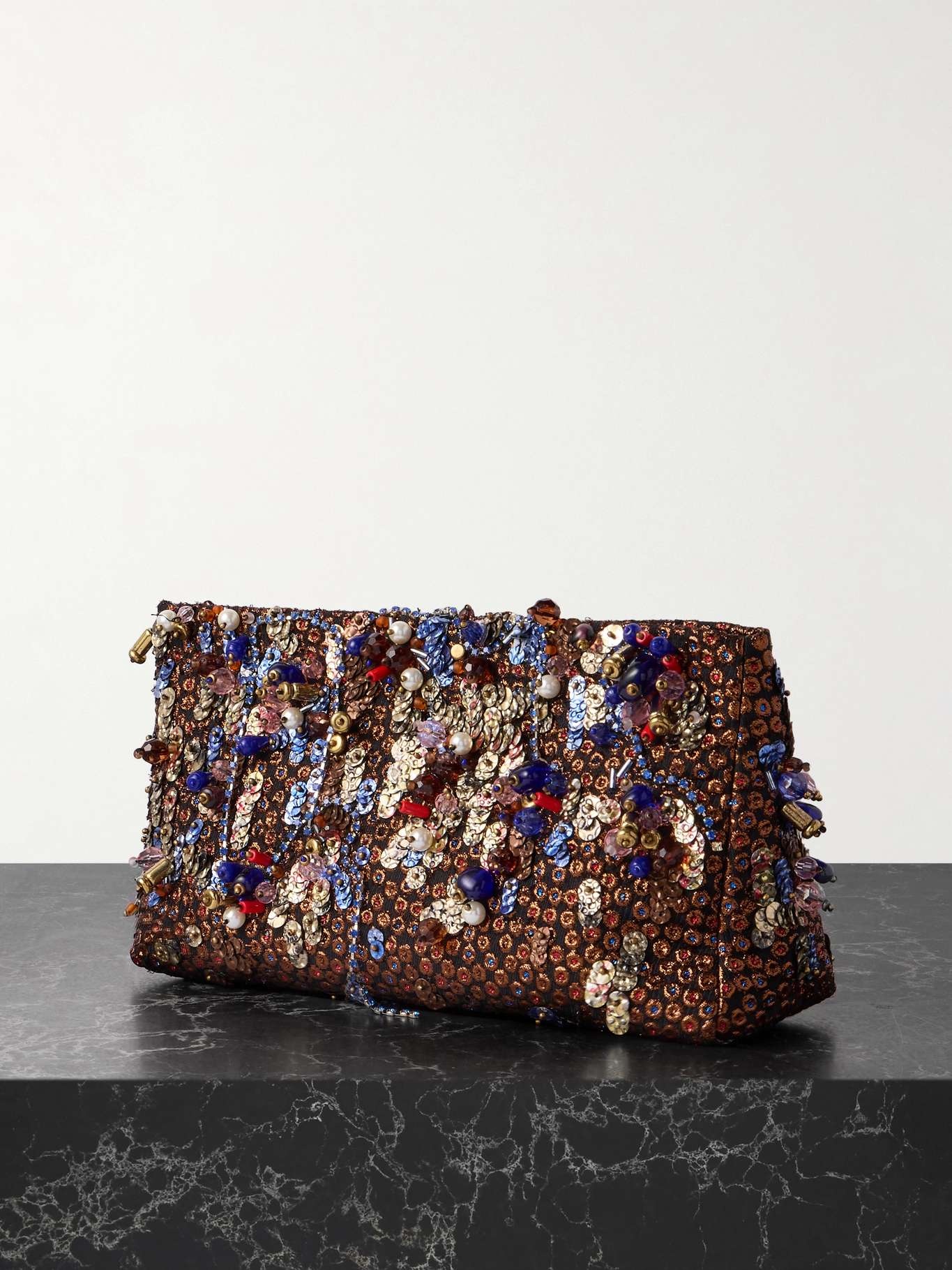 Embellished metallic jacquard-crepon clutch - 3