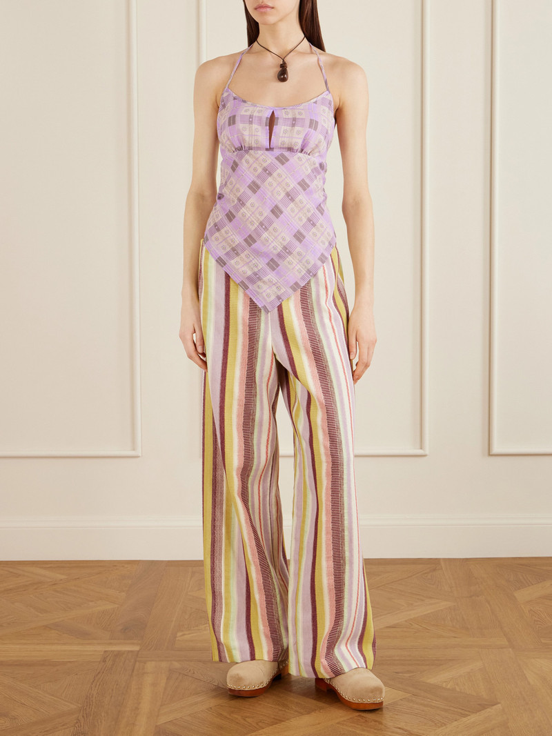 ANNA SUI Mesa Striped Cotton-blend Straight-leg Drawstring Pants outlook