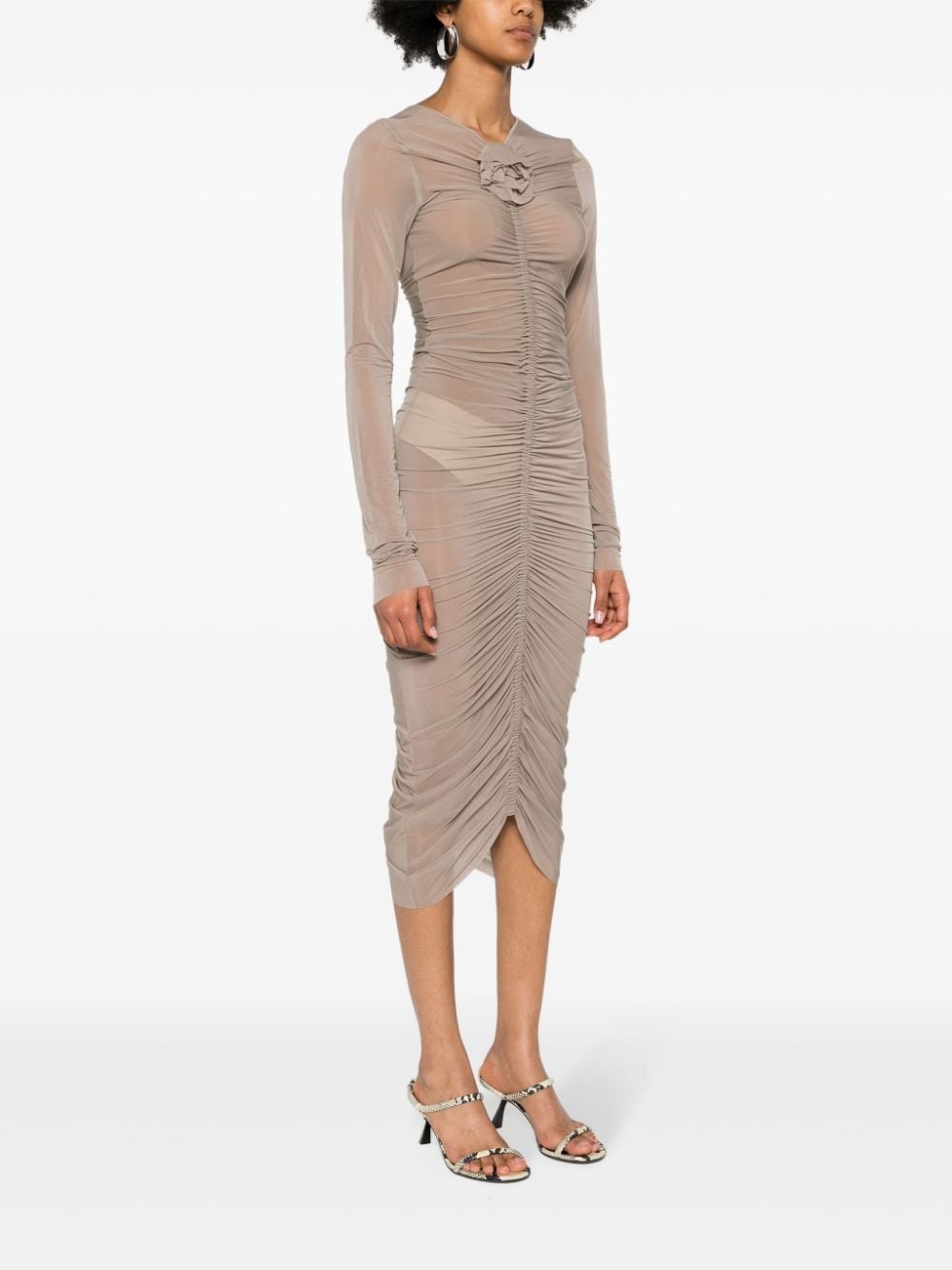 flower-detailing sheer dress - 3