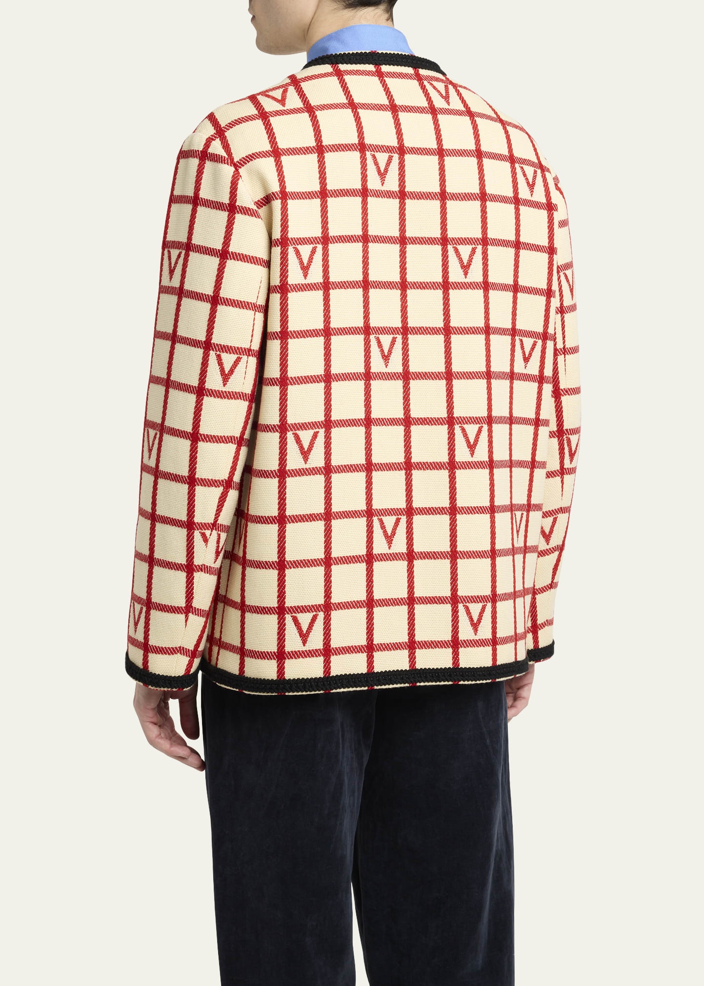 Men's Braid-Trim Monogram Check Blazer - 3