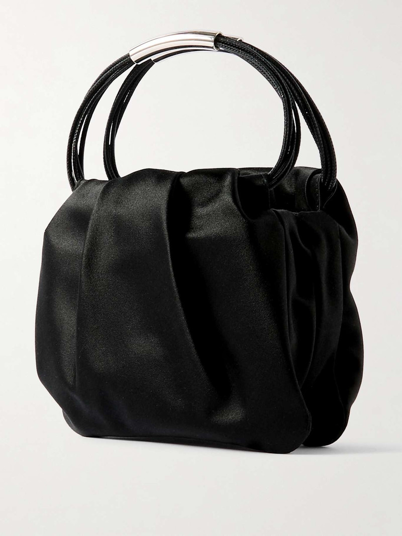 Mini leather-trimmed gathered satin tote 3