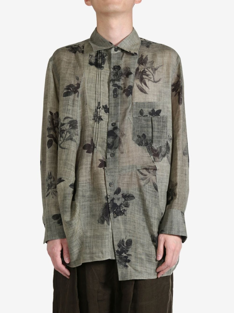 Ziggy Chen floral-print pleated shirt outlook