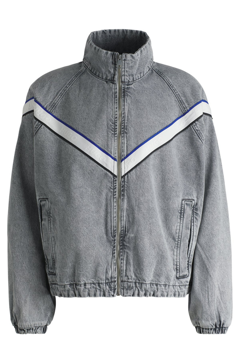 ZIP-UP DENIM JACKET WITH CONTRASTING TAPE DETAIL 1