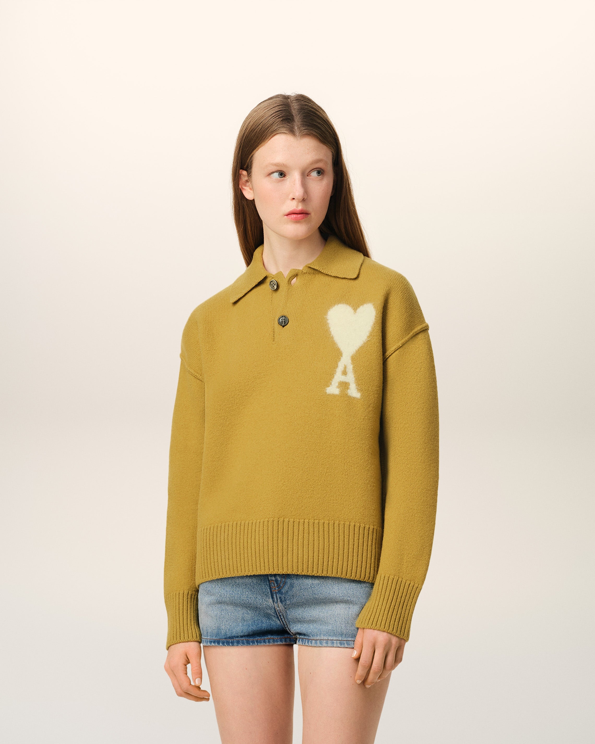 MUSTARD WOOL AMI DE COEUR POLO - 1