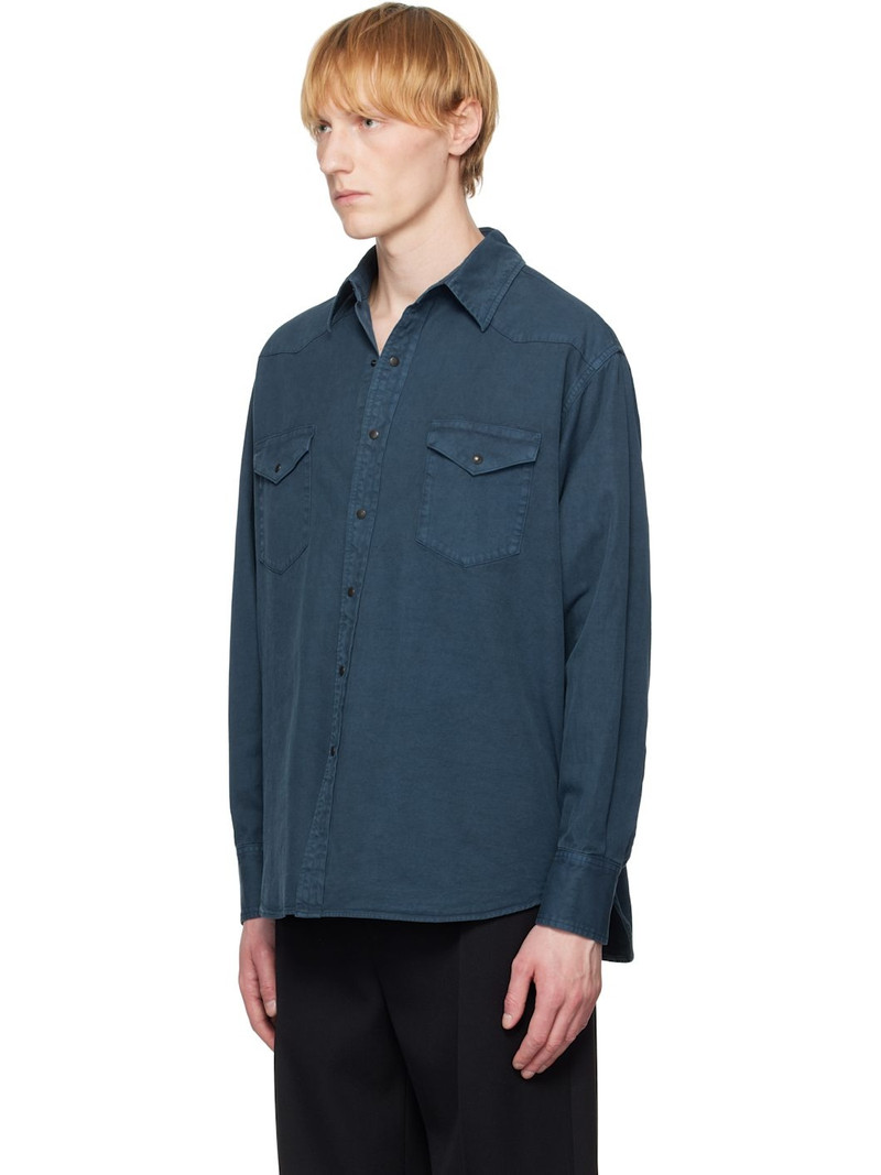 AURALEE Blue Product Dyed Finx Gabardine Western Shirt outlook
