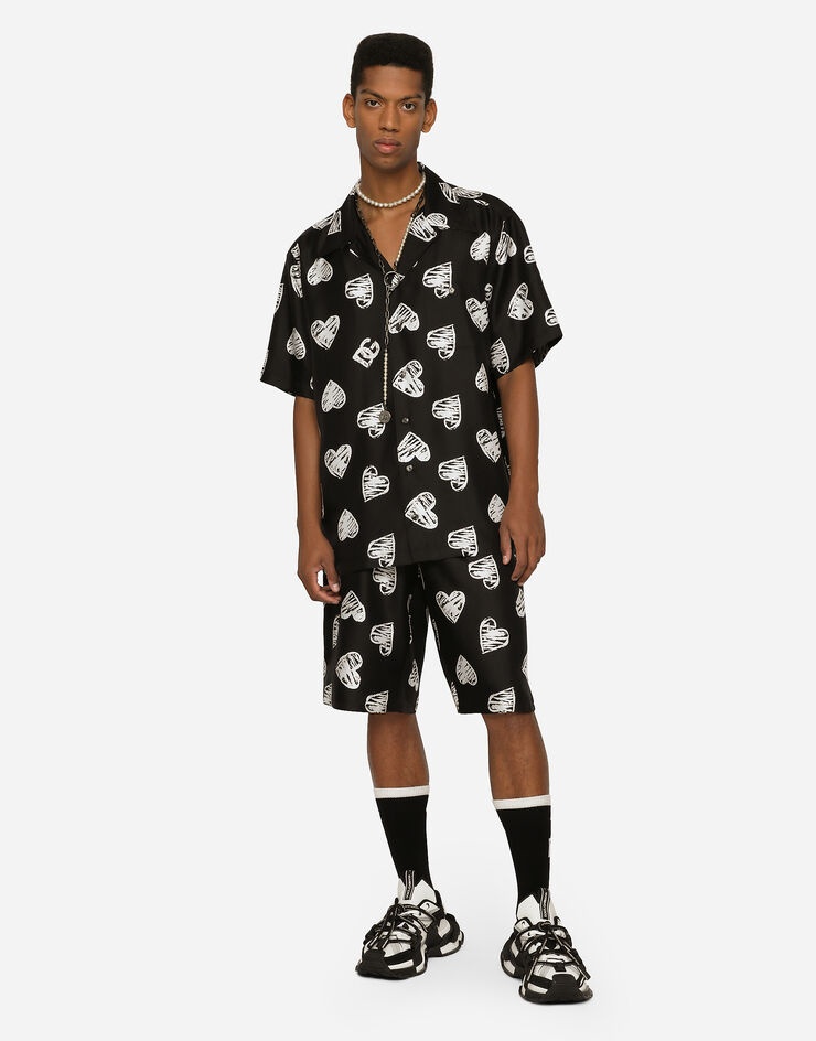 Silk twill shirt Hawaiian shirt with DG heart print - 4
