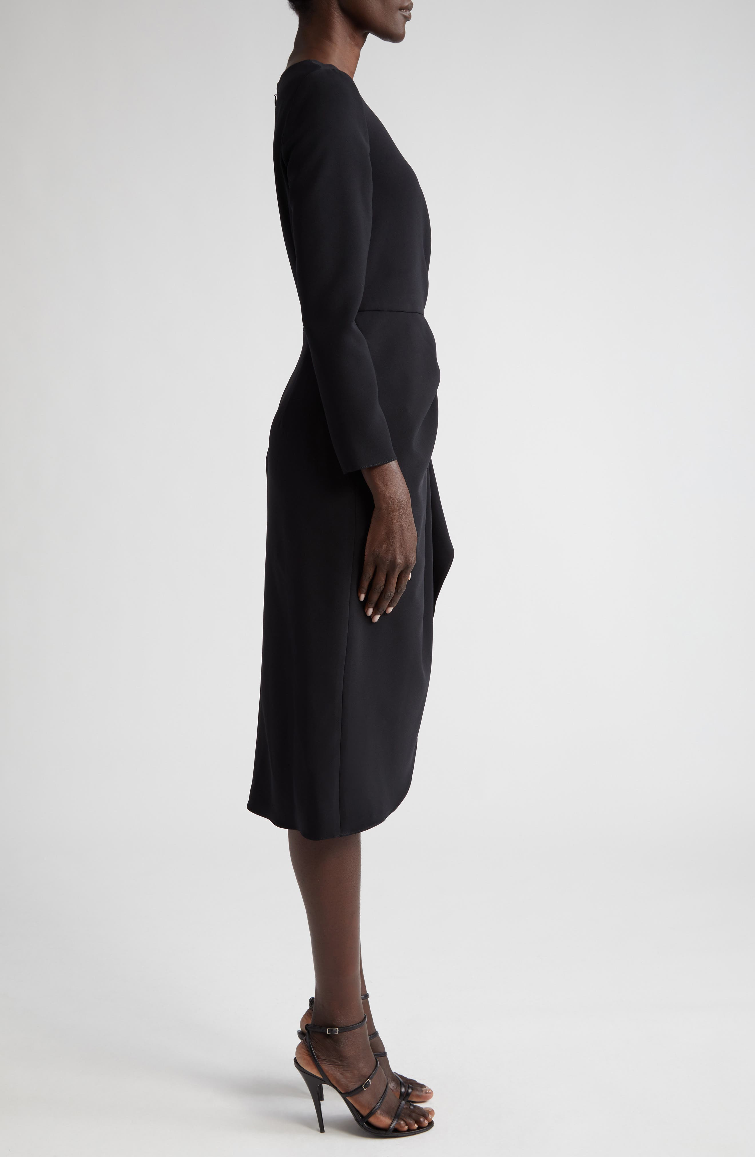 Carolina Herrera Pleated Long Sleeve Tulip Midi Dress in Black at Nordstrom - 3