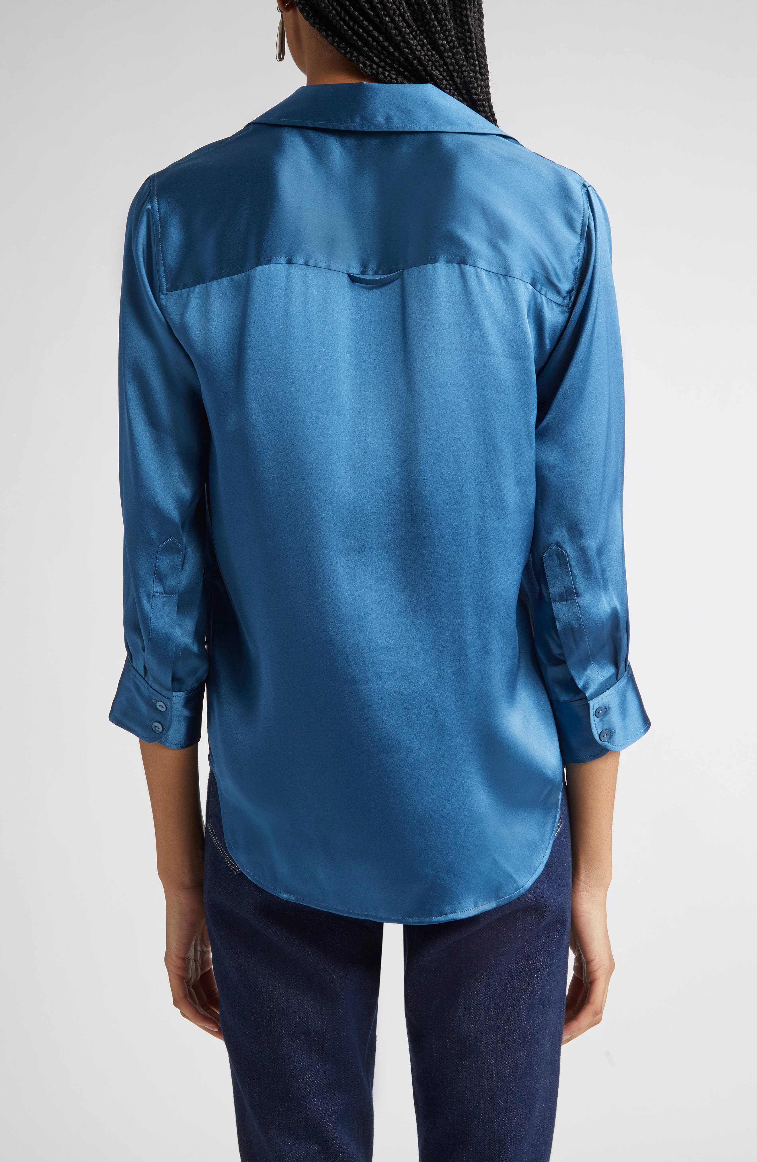 L'AGENCE Dani Silk Charmeuse Blouse in Stone Blue at Nordstrom - 2