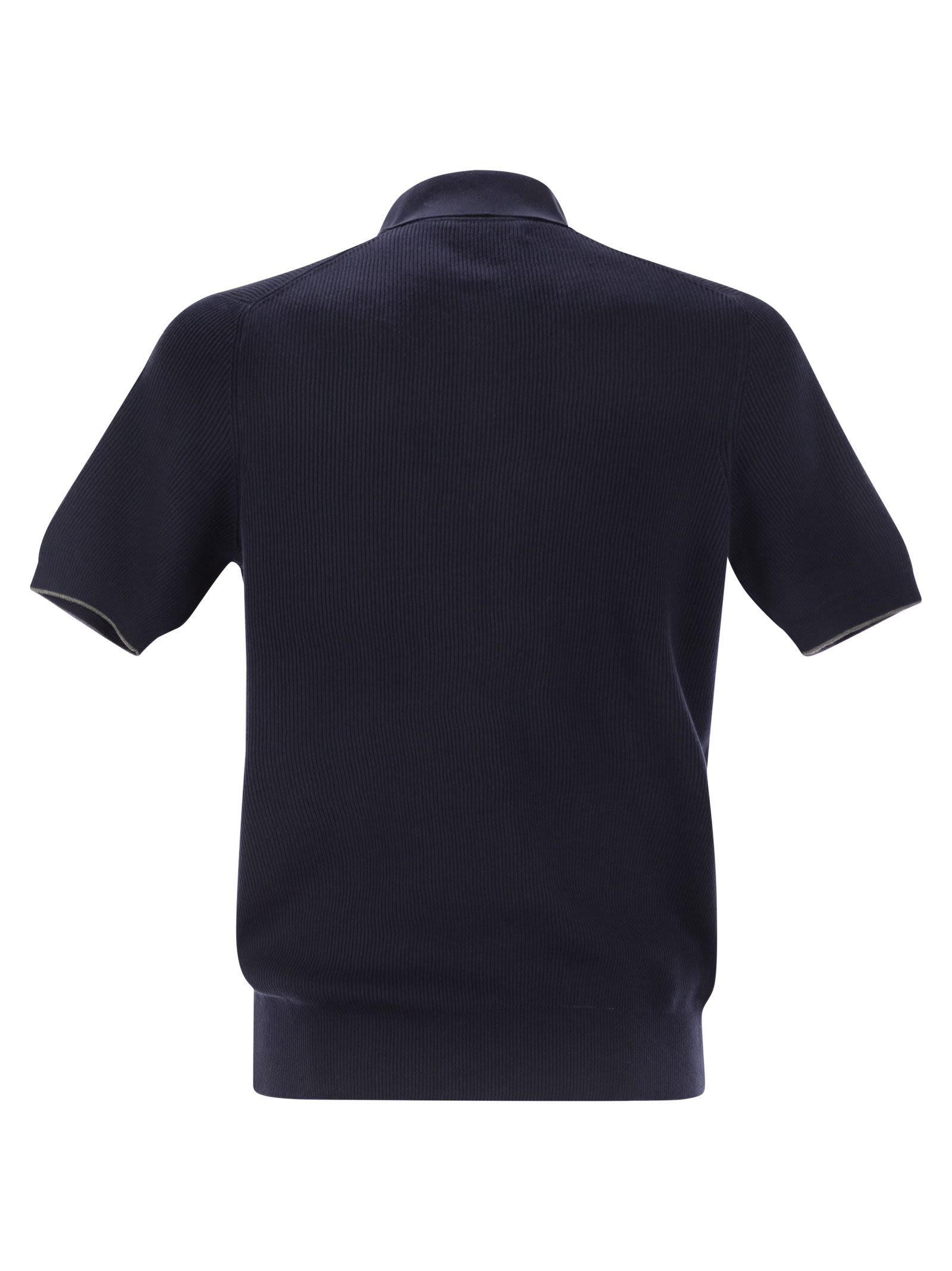 Brunello Cucinelli Men Ribbed Cotton Polo-Style Jersey - 2
