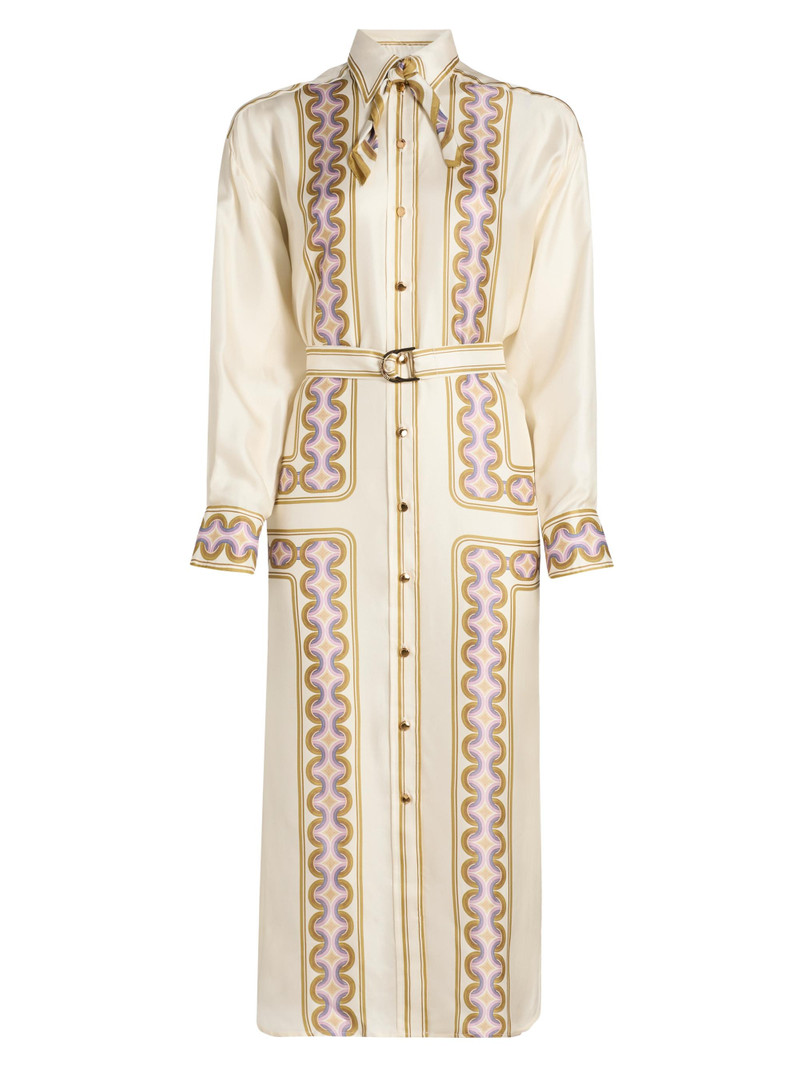 Women's Luna Retro-Print Silk Midi-Shirtdress - Retro Geo - 1