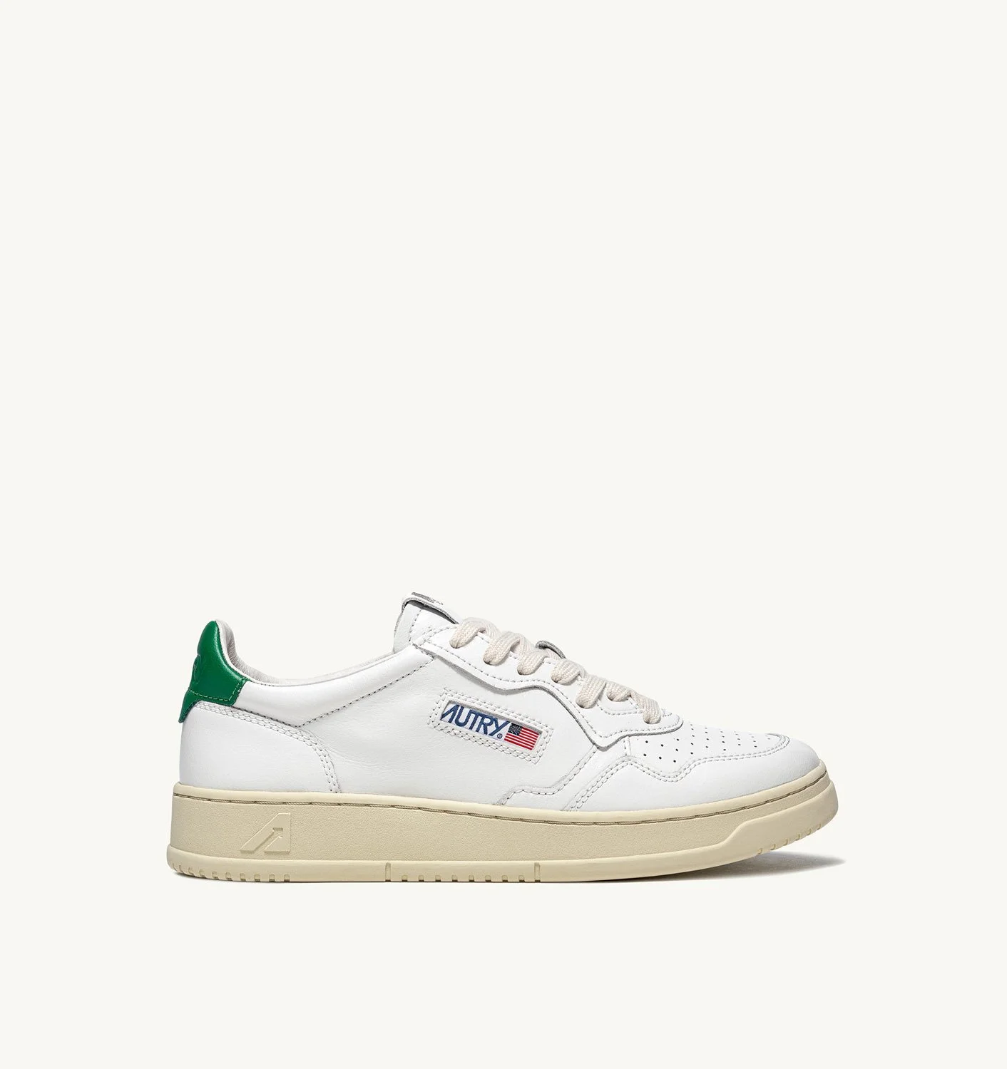 MEDALIST LOW SNEAKERS IN WHITE AND GREEN LEATHER - 1