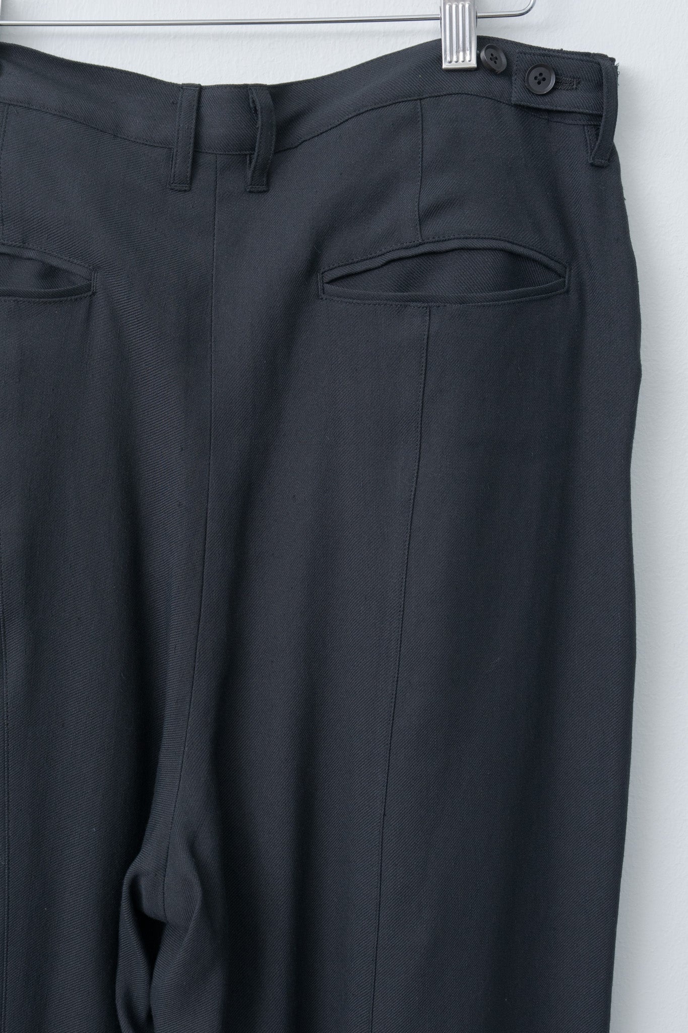 Linen Acetate Front Gather Wide Trousers - Black - 7