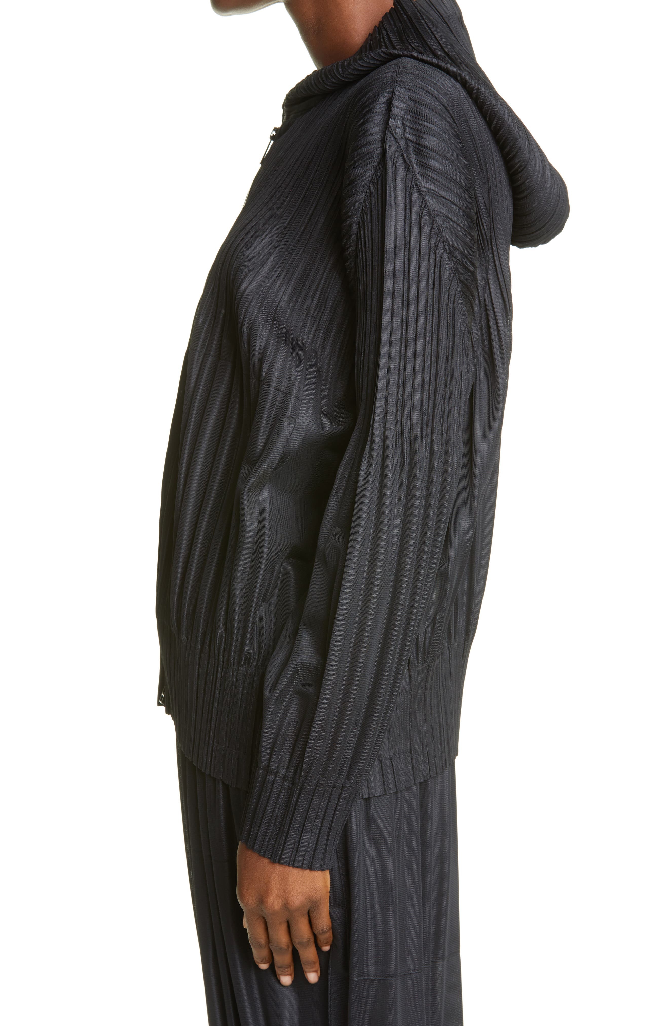 Pleats Please Issey Miyake Pleated Zip Front Hoodie in Black at Nordstrom - 3