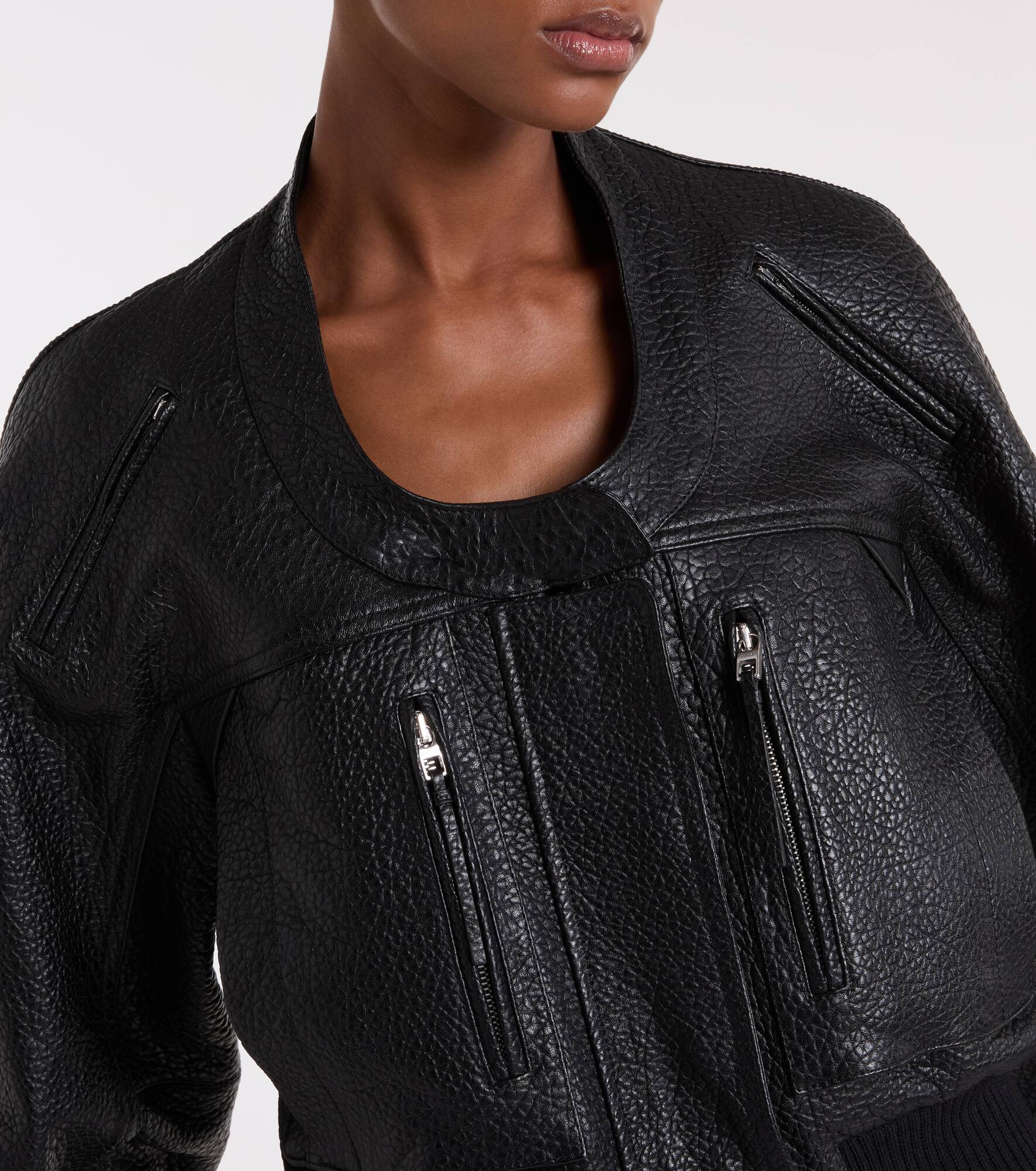 Cropped leather jacket - 4