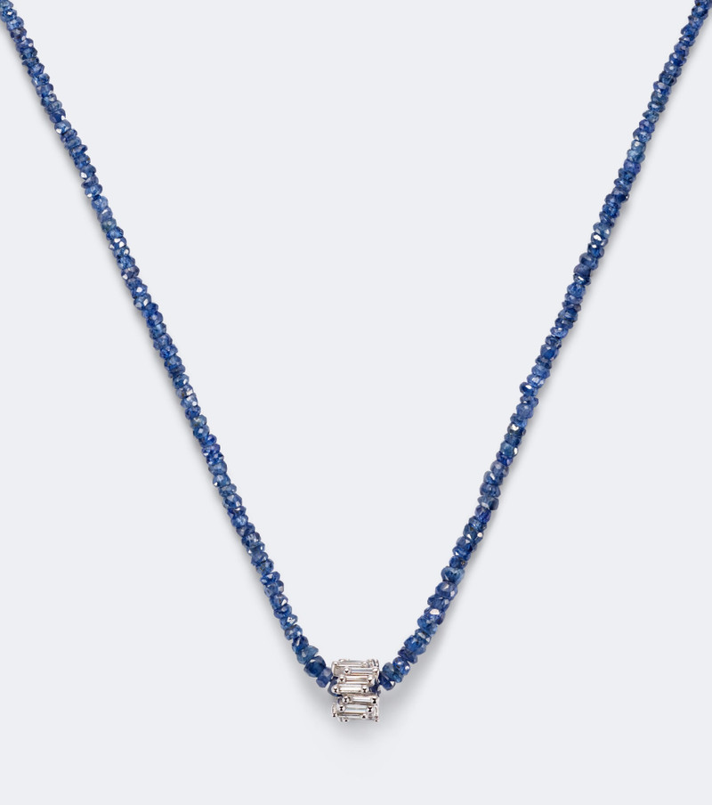 Infinite 18kt white gold beaded necklace with sapphires and diamonds 4