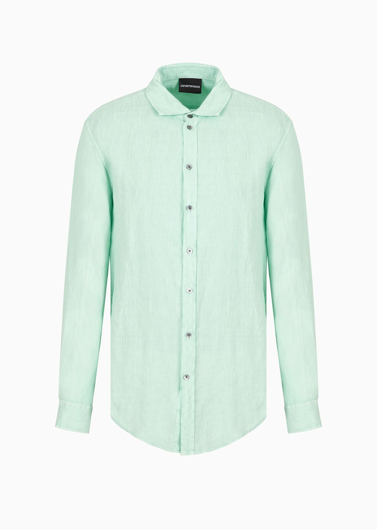 Garment-dyed linen shirt with French collar - 1
