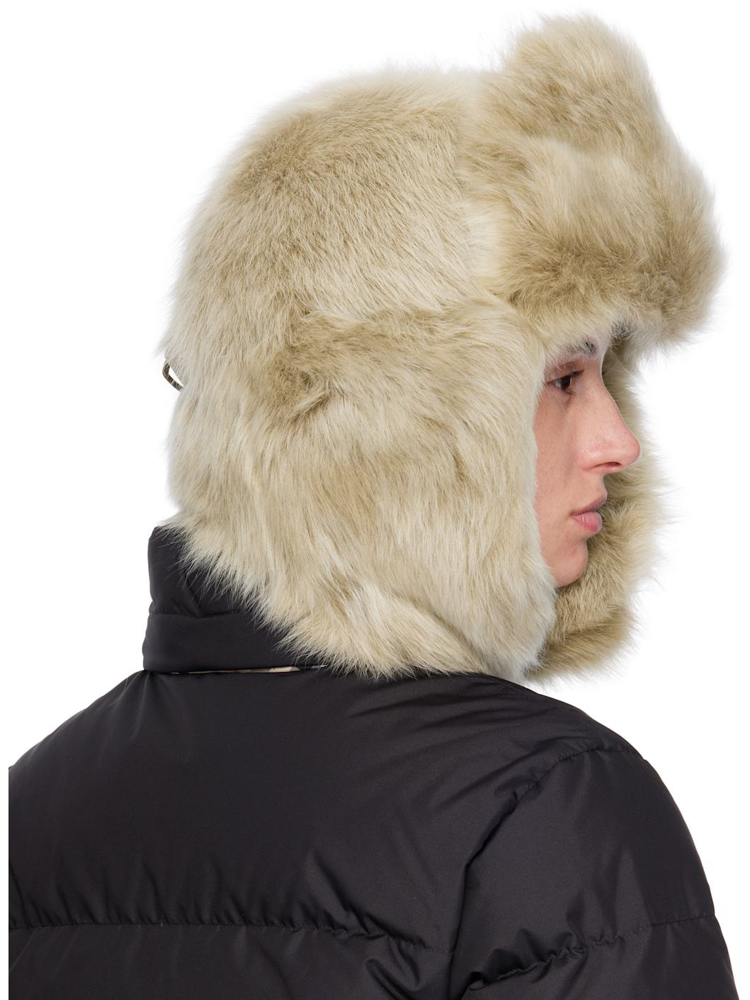 Beige Shearling Trapper Hat - 3