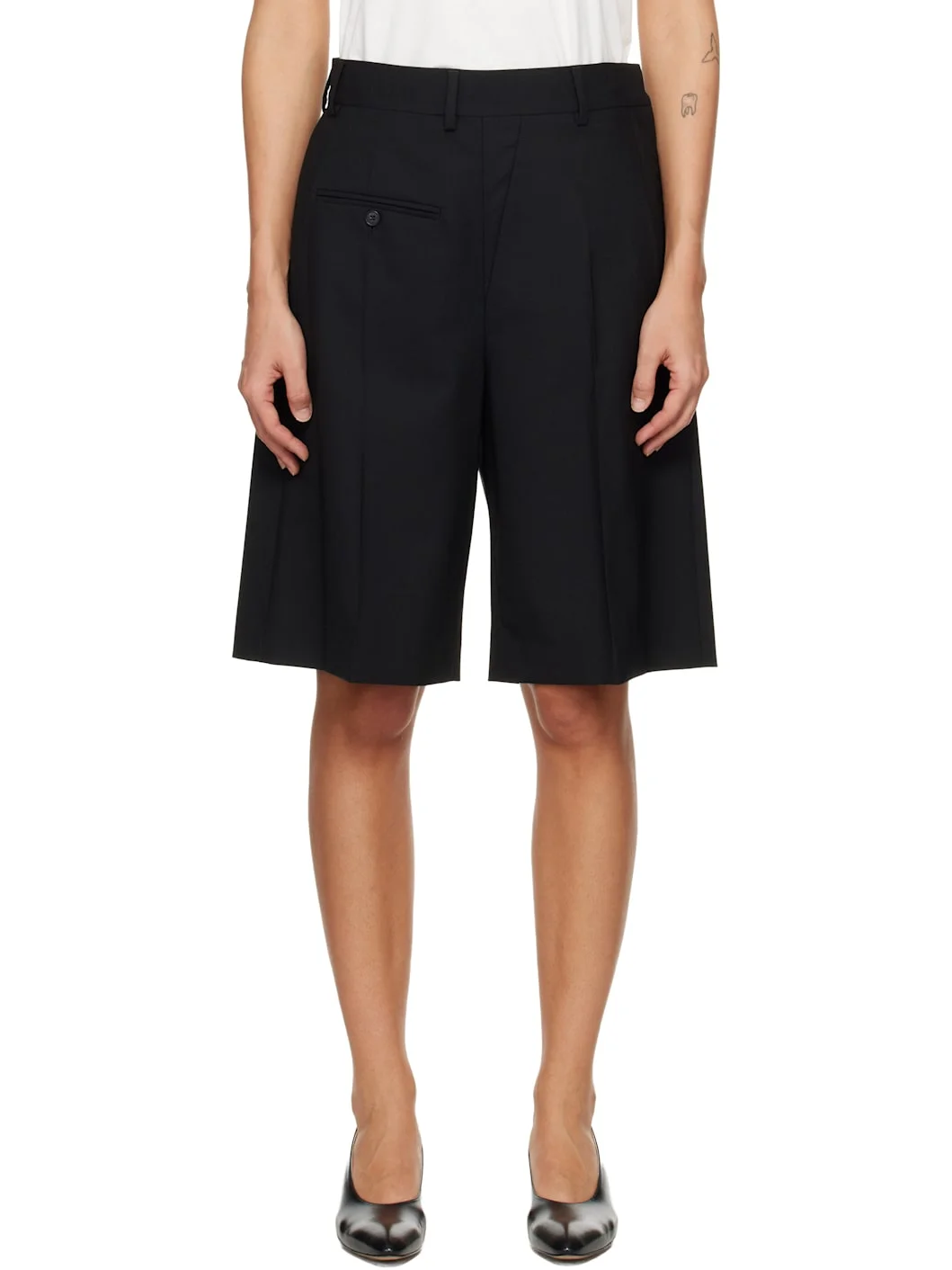 Black Wool-Blend Tailored Shorts - 1