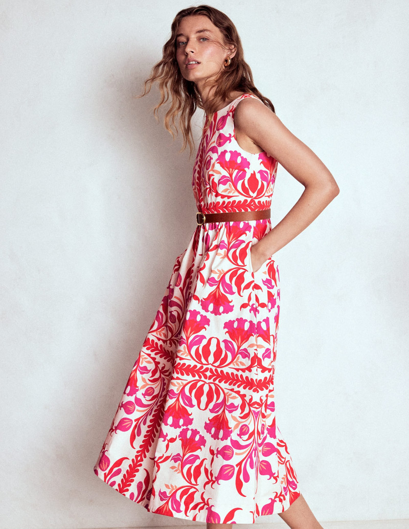 Lauren Cotton Midi Dress-Poppy Red, Elaborate Flora 6