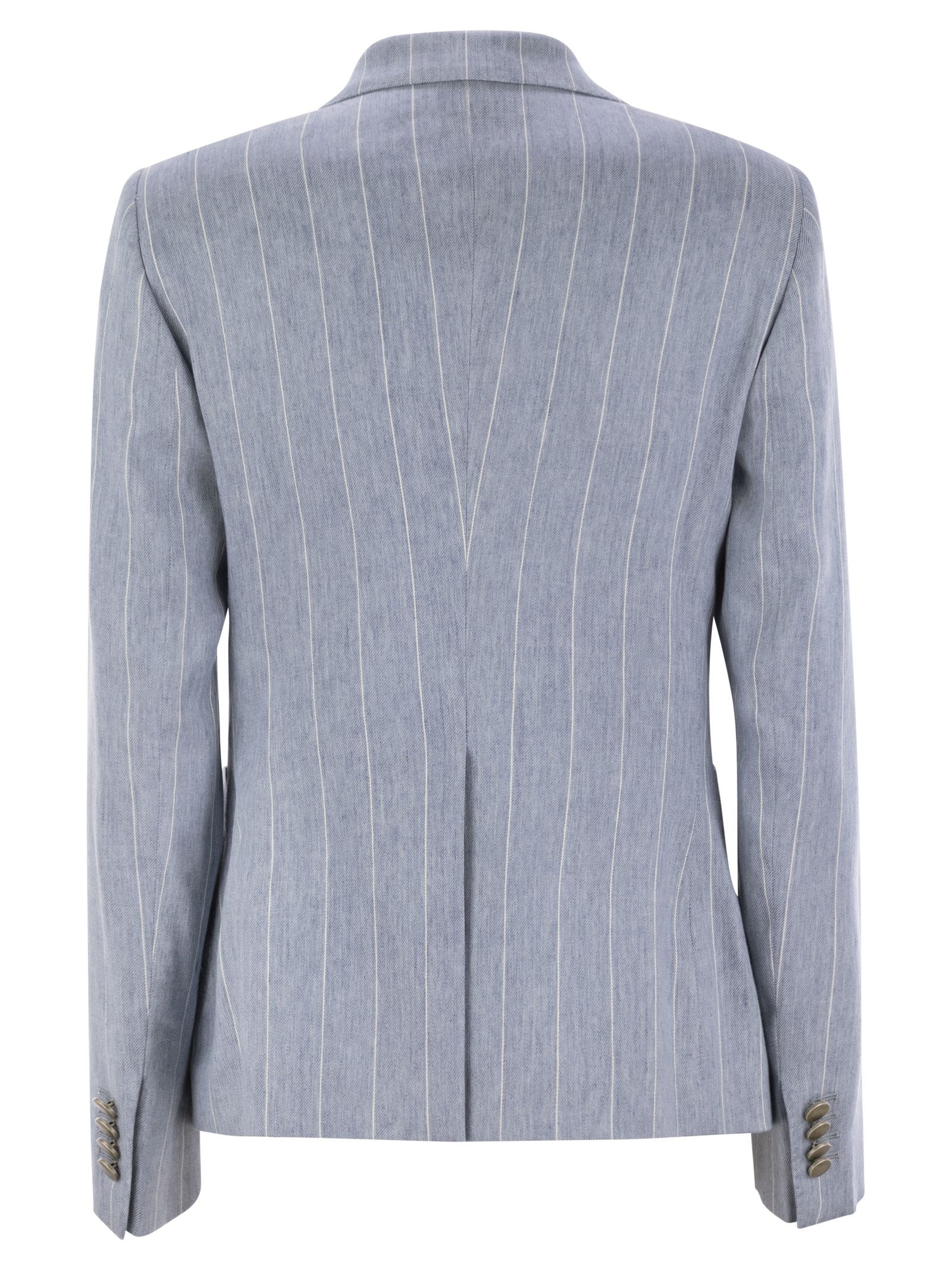 TAGLIATORE - Tagliatore Women Linen And Cotton Double-Breasted Pinstripe Blazer - 2