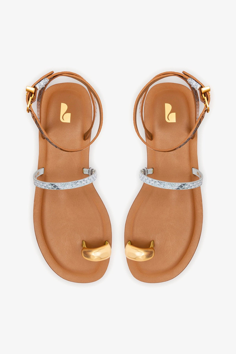 Biarritz Flat Sandal In Lemonade, Maya and Oud Python Embossed Leather 6
