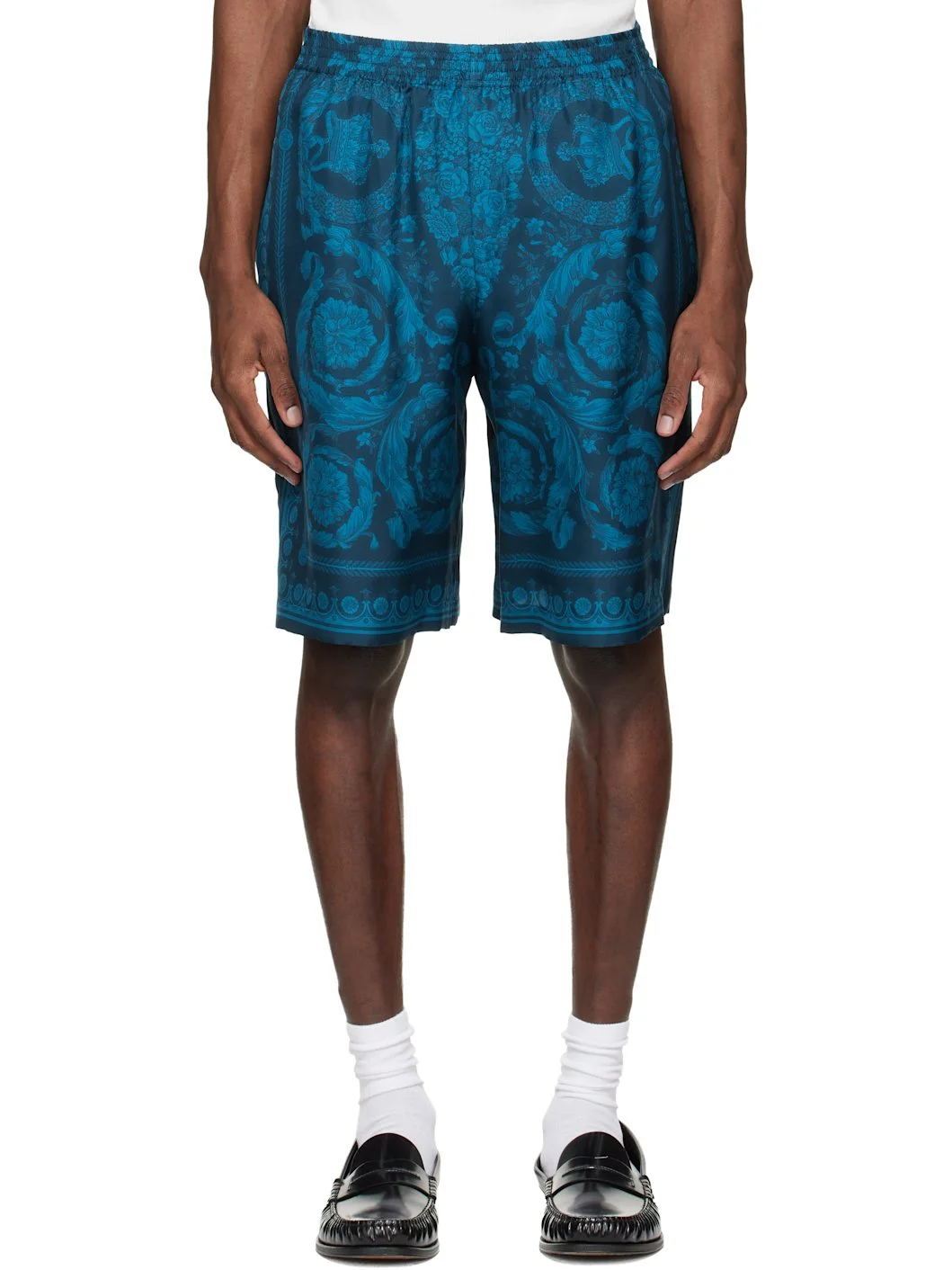 Blue Barocco Silk Shorts - 1