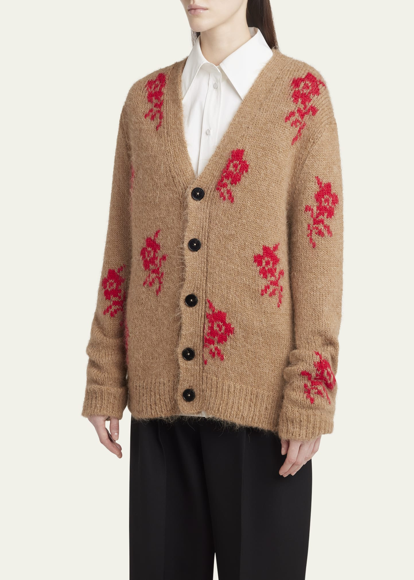 Floral Intarsia Alpaca Wool Cardigan - 4