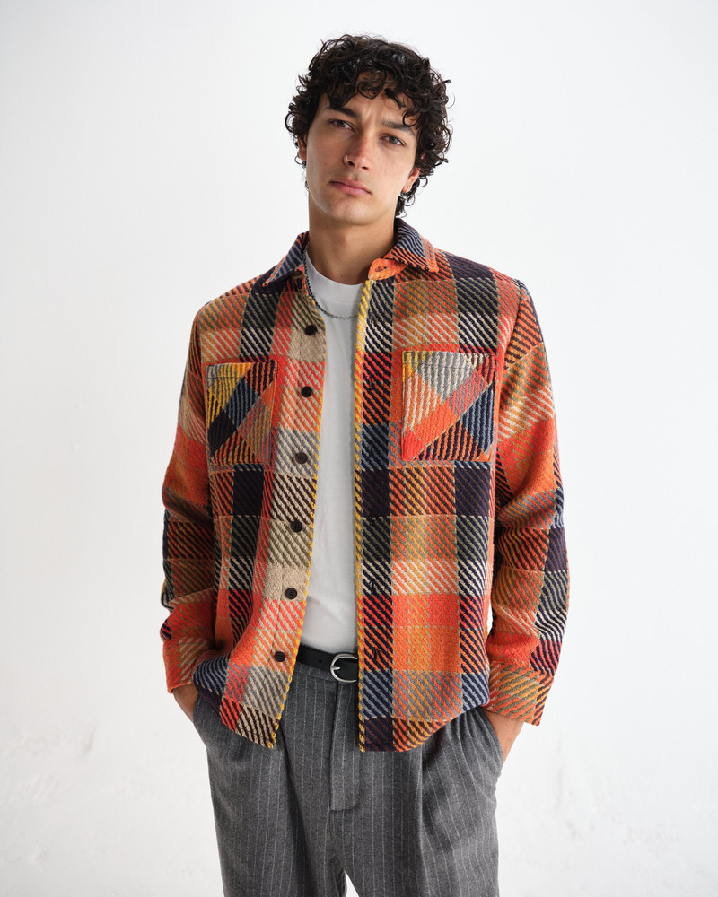 Wax London Whiting - Orange Pike Check Overshirt outlook