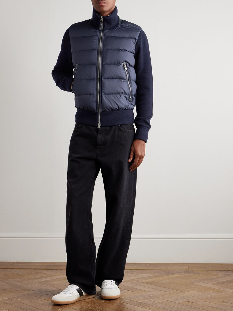 TOM FORD Leather-Trimmed Quilted Shell and Wool Down Jacket Navy outlook